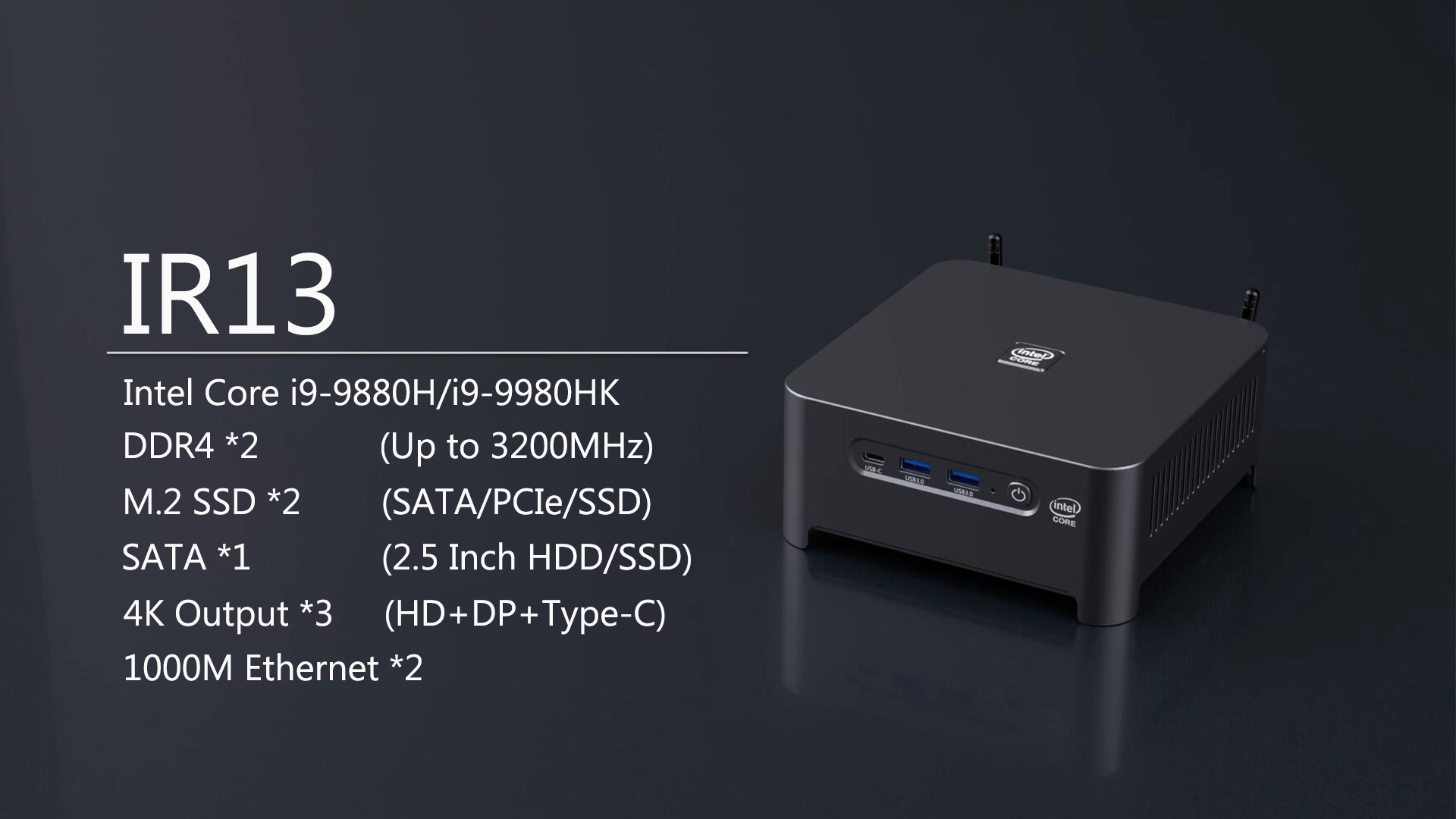 thumbnail video image 2 of IDEARACE Mini PC i9-9980HK CPU 8 Cores 16MB Cache Max 5.00GHz, 16GB DDR4 RAM 512GB SSD, 4096x2304 4K Resolution, Fan 6xUSB DP HD Type-C 2xLAN,Windows 11 Pro, 2 of 8