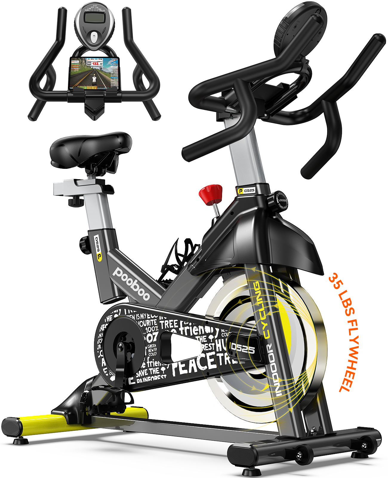 thumbnail video image 2 of Pooboo Indoor Stationary Exercise bike Cycling Bicycle with LCD Monitor for Indoor Cardio Workout Max Weight 350 Lbs, 2 of 12