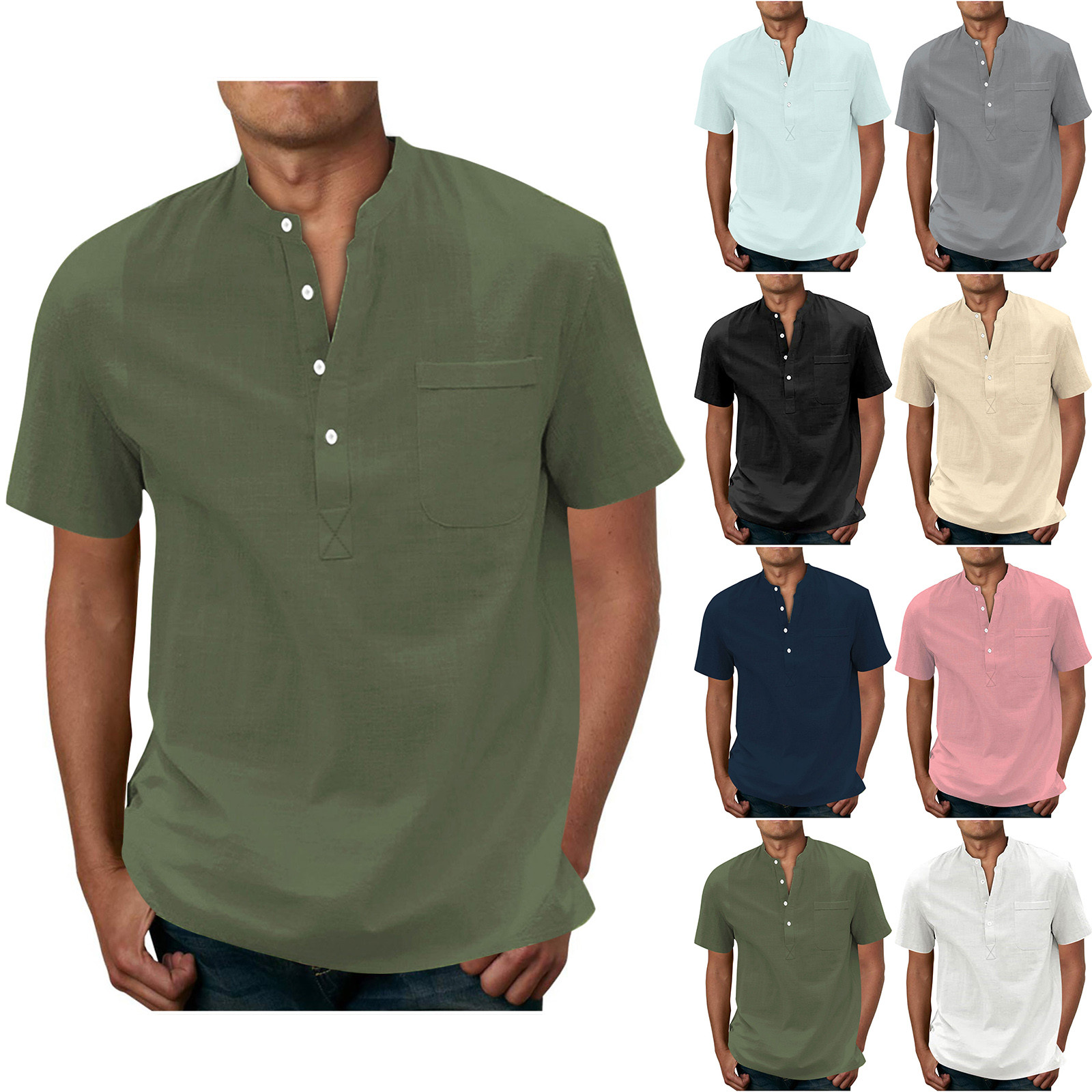 thumbnail video image 2 of WREESH Men's Solid Sport Henley Shirts Button-Pocket Short Sleeve Top in a Classic Solid Color a Versatile Sports Top with Pocket Convenience Black, 2 of 7