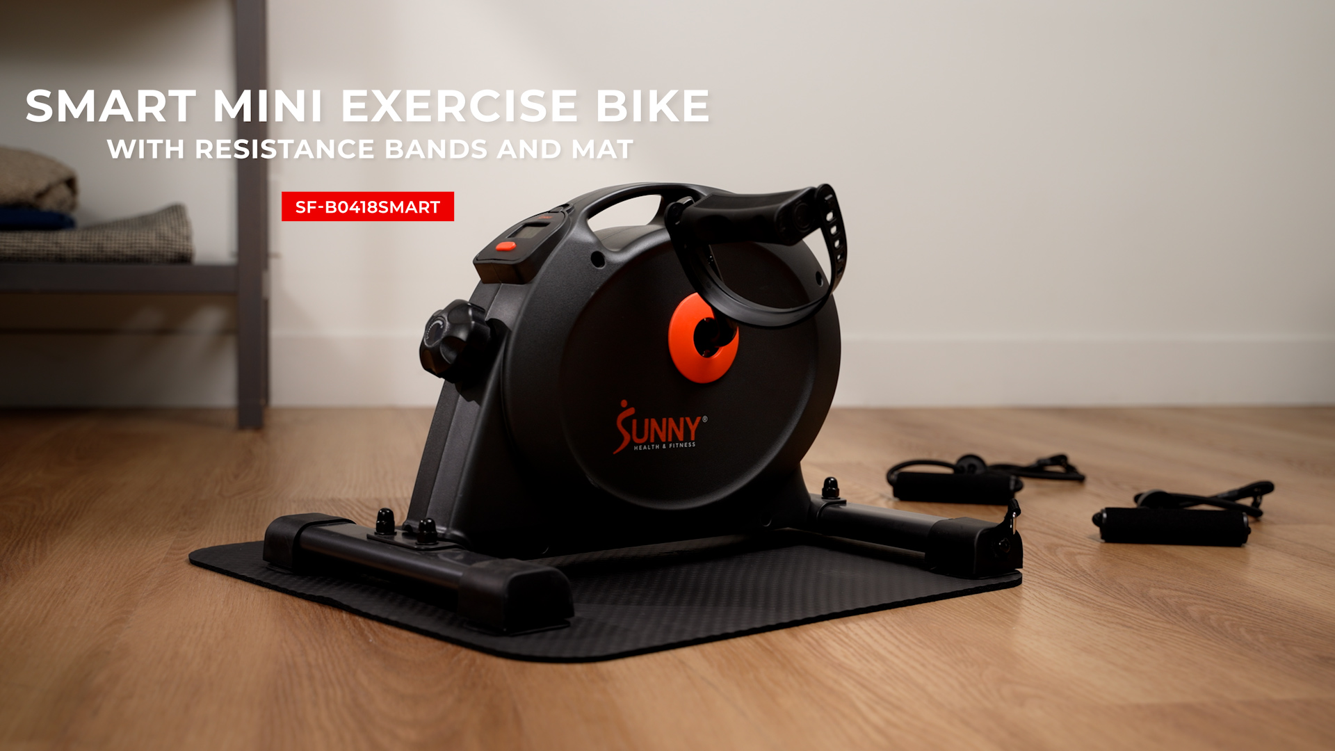 thumbnail video image 2 of Under Desk Smart Mini Pedal Exerciser, Low Profile Exercise Cycle Bike and Mat/Workout Bands w Free SunnyFit App SF-B0418SMART by Sunny Health & Fitness, 2 of 8