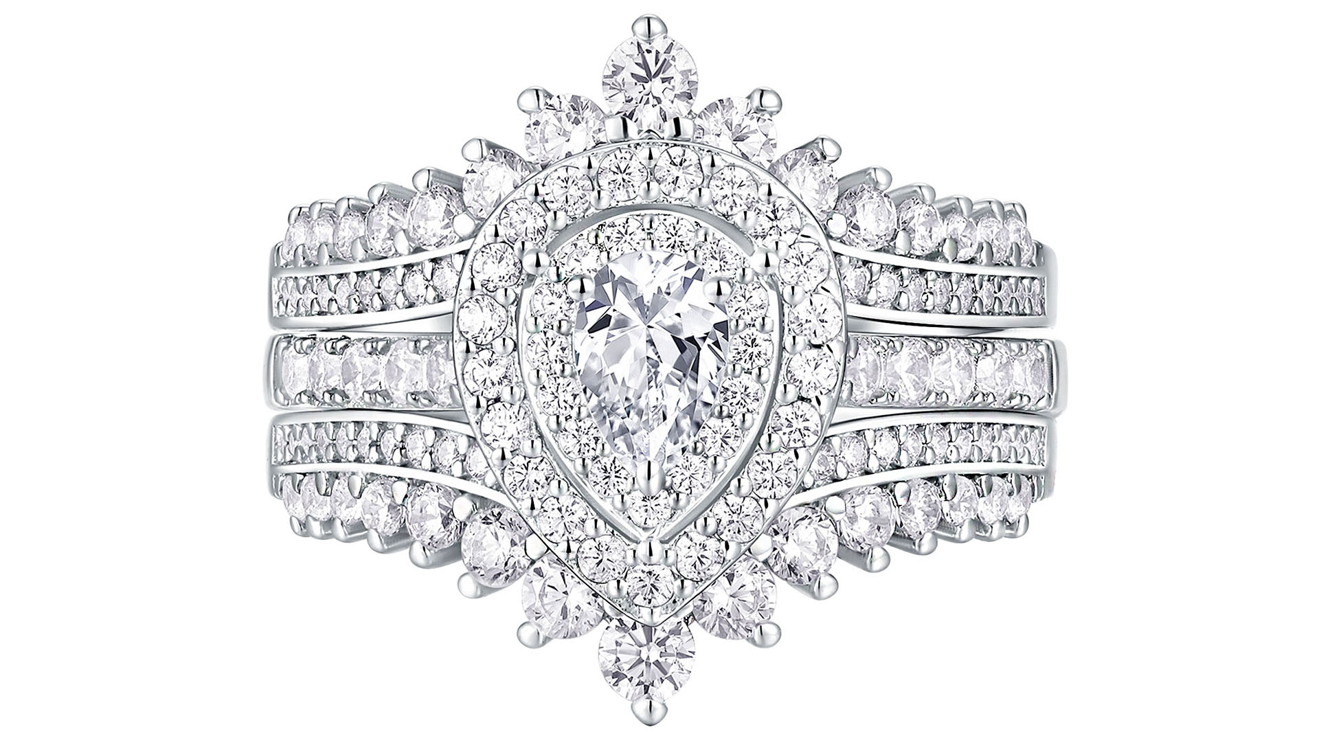 thumbnail video image 2 of Newshe Jewellery Wedding Rings Set AAAAA Cz Rings for Women Engagement Rings 925 Sterling Silver Bridal Ring Enhancer Size 7, 2 of 8