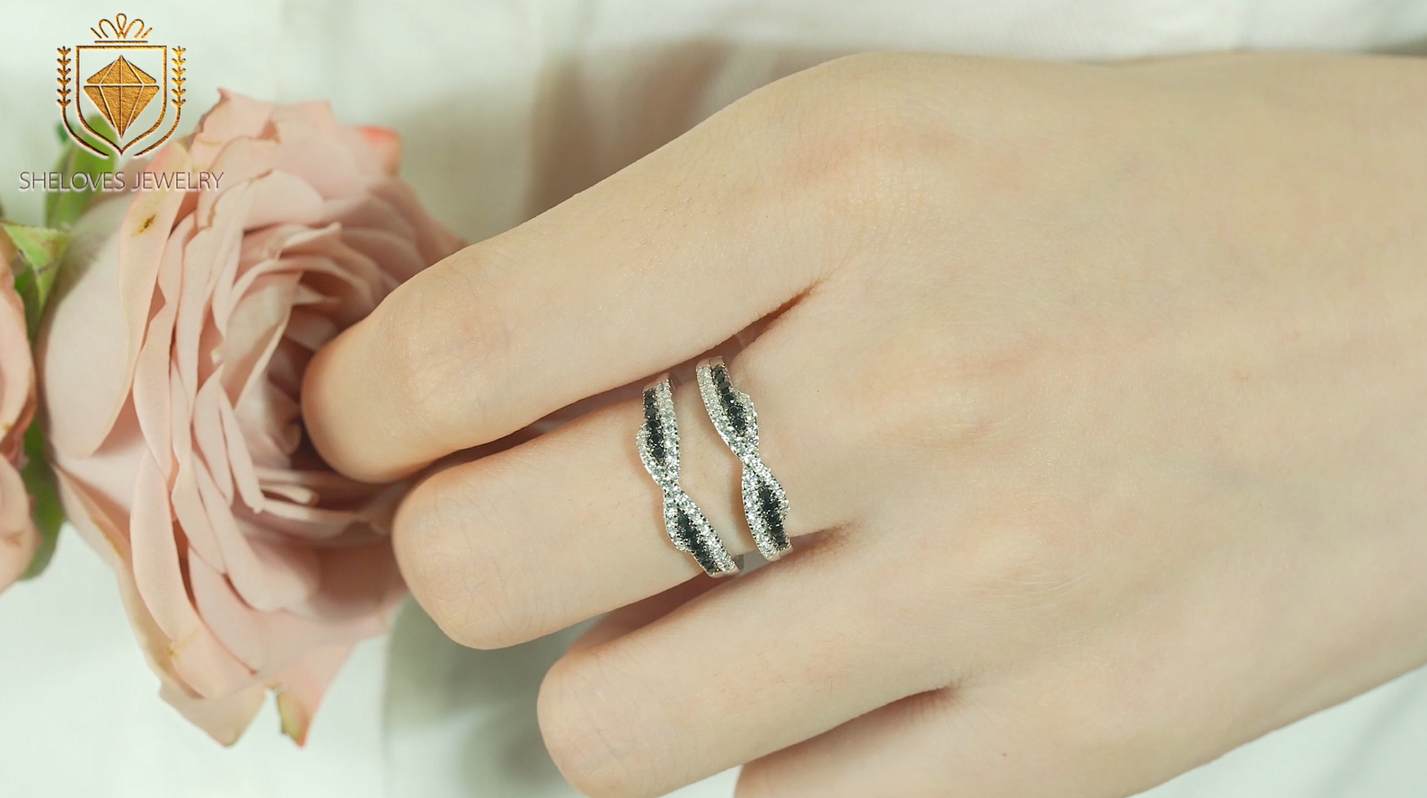 thumbnail video image 2 of SHELOVES Ring Enhancer for Engagement Rings Black White Cubic Zirconia Wedding Bands 925 Sterling Silver Size 7, 2 of 7