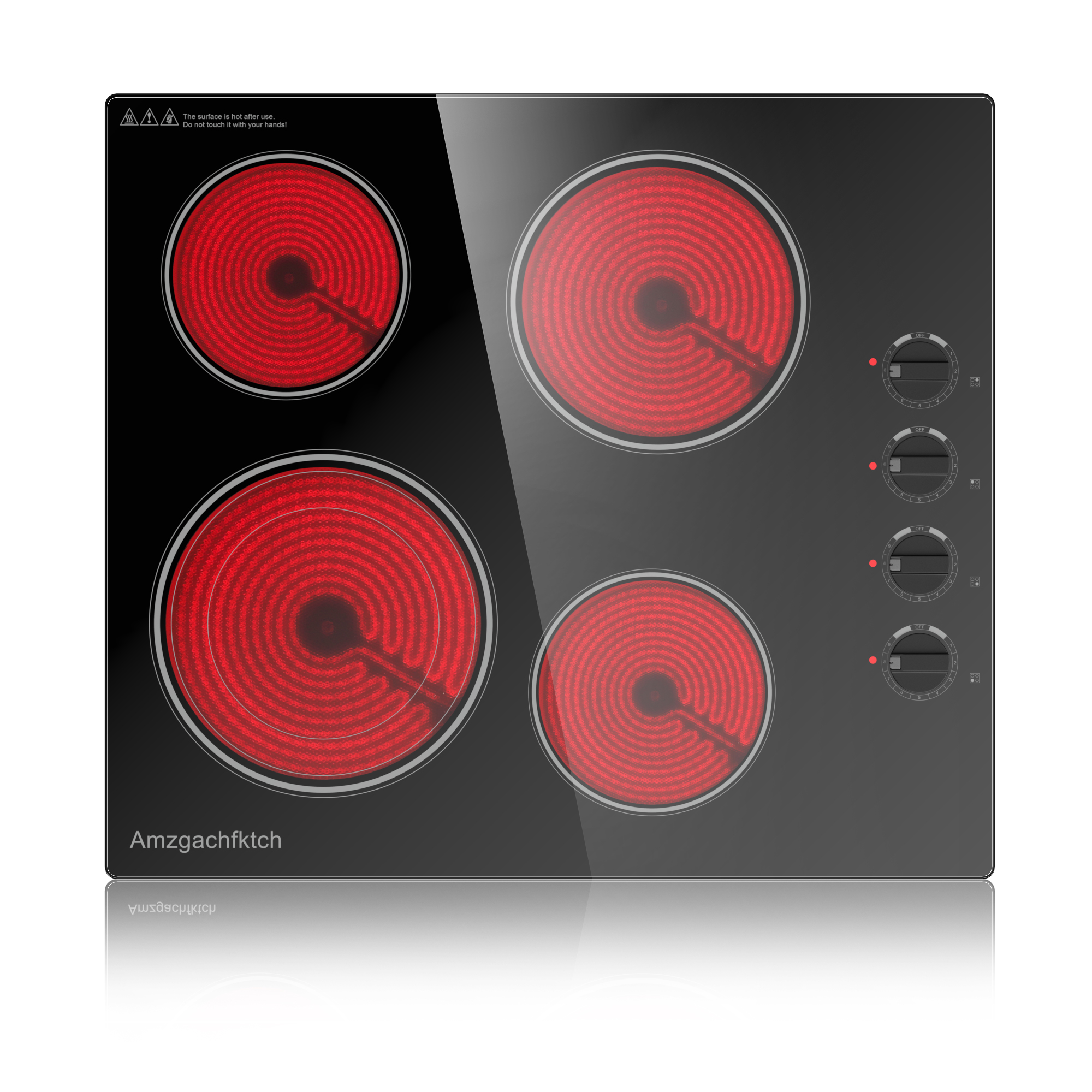 thumbnail video image 2 of 24" Built-In Electric Cooktop 6700W 4-Burner, Radiation-Free Ceramic Glass, Knob Control & 9 Levels, All Cookware, Easy Clean‌, 2 of 11