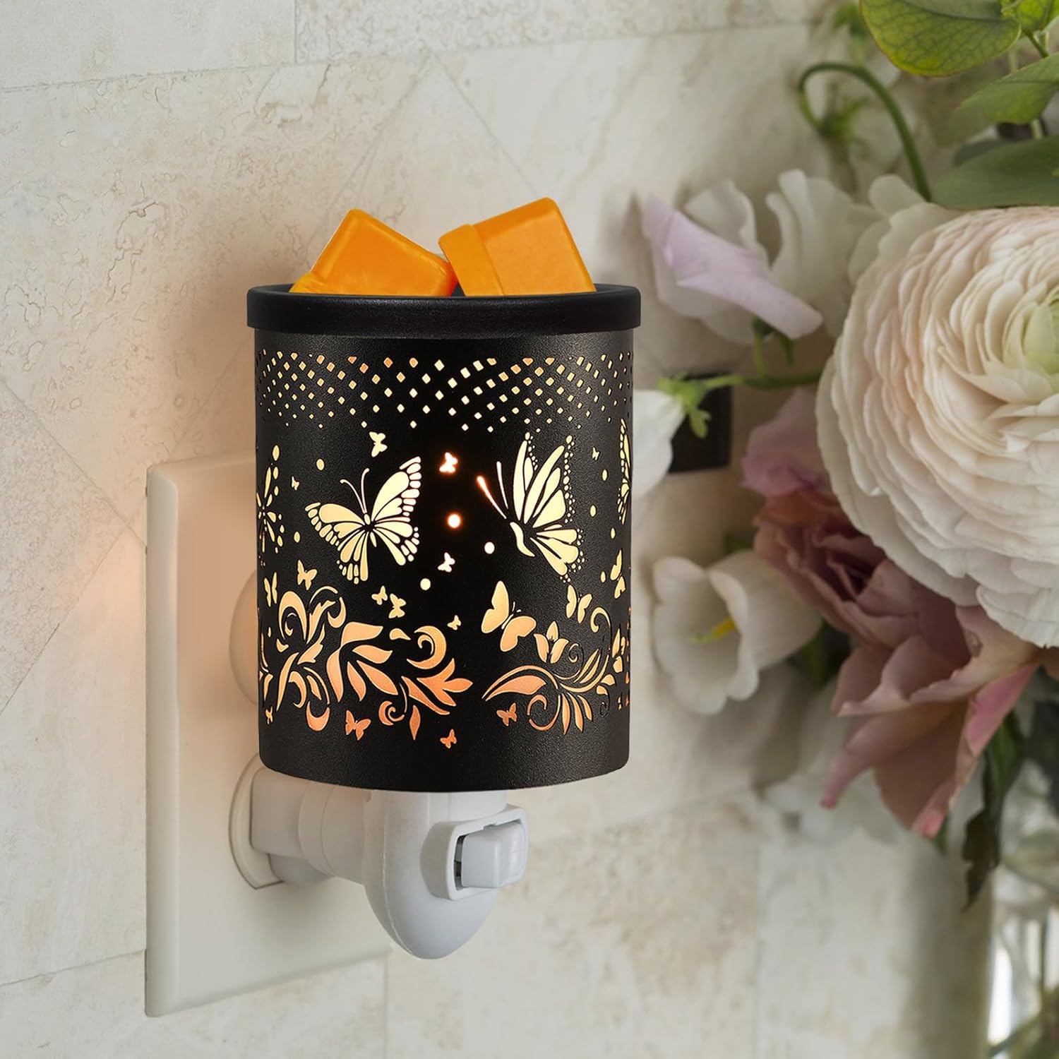 thumbnail video image 2 of 2PCS Butterfly Melting Wax Lamp，Night Lamp Decor Electric Candle Plug In Wax Warmer Aroma Diffuser, 2 of 10