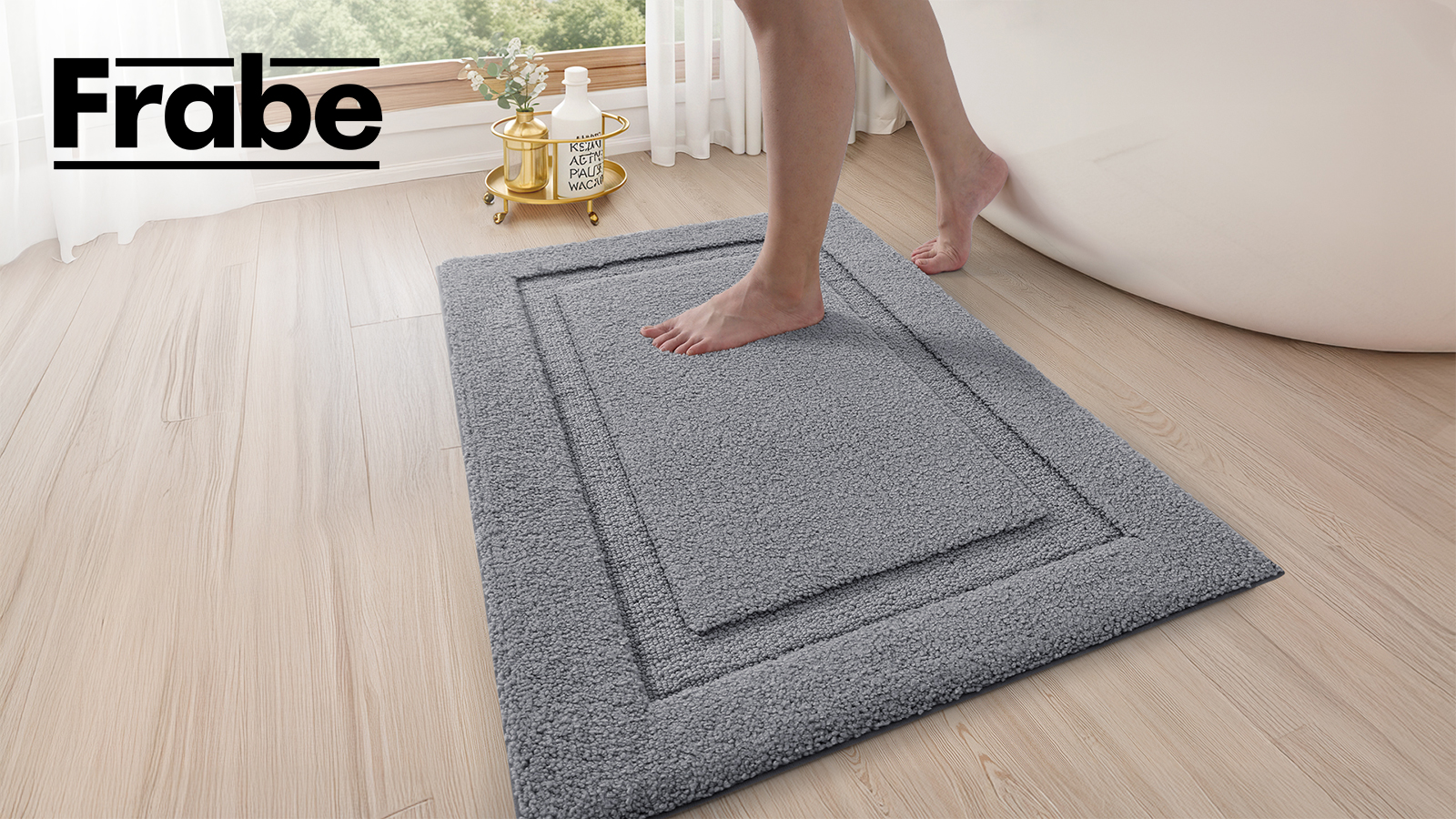 thumbnail video image 2 of FRABE Non Slip Bathroom Rug with Rubber Backing, Ultra Absorbent Quick Dry Microfiber Bath Mat, Machine Washable, Dark Grey, 24"x43", 2 of 10