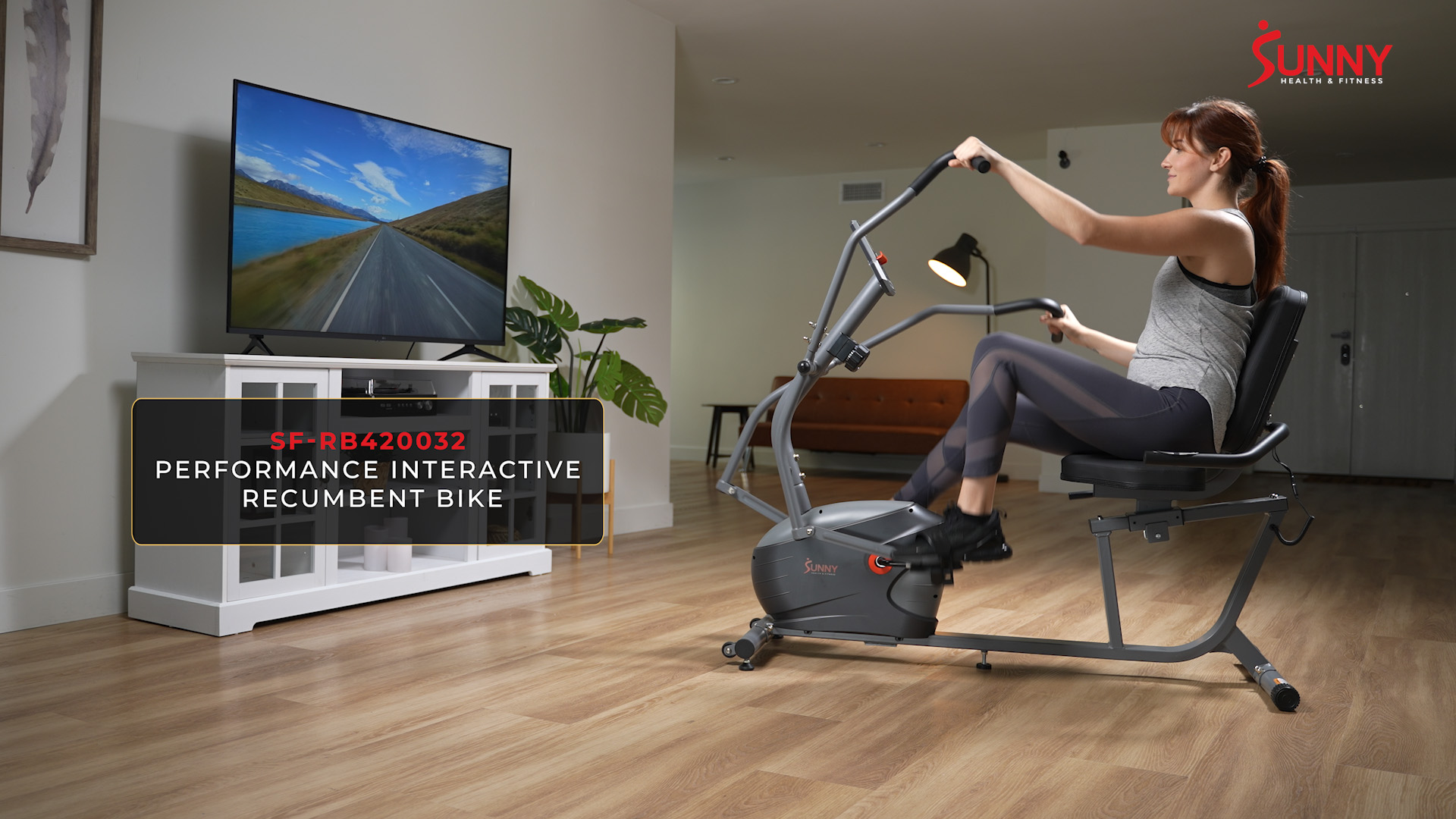 thumbnail video image 2 of Sunny Health & Fitness Performance Interactive Series Recumbent Exercise Bike with Smart Bluetooth & FREE SunnyFit® App, 2 of 8
