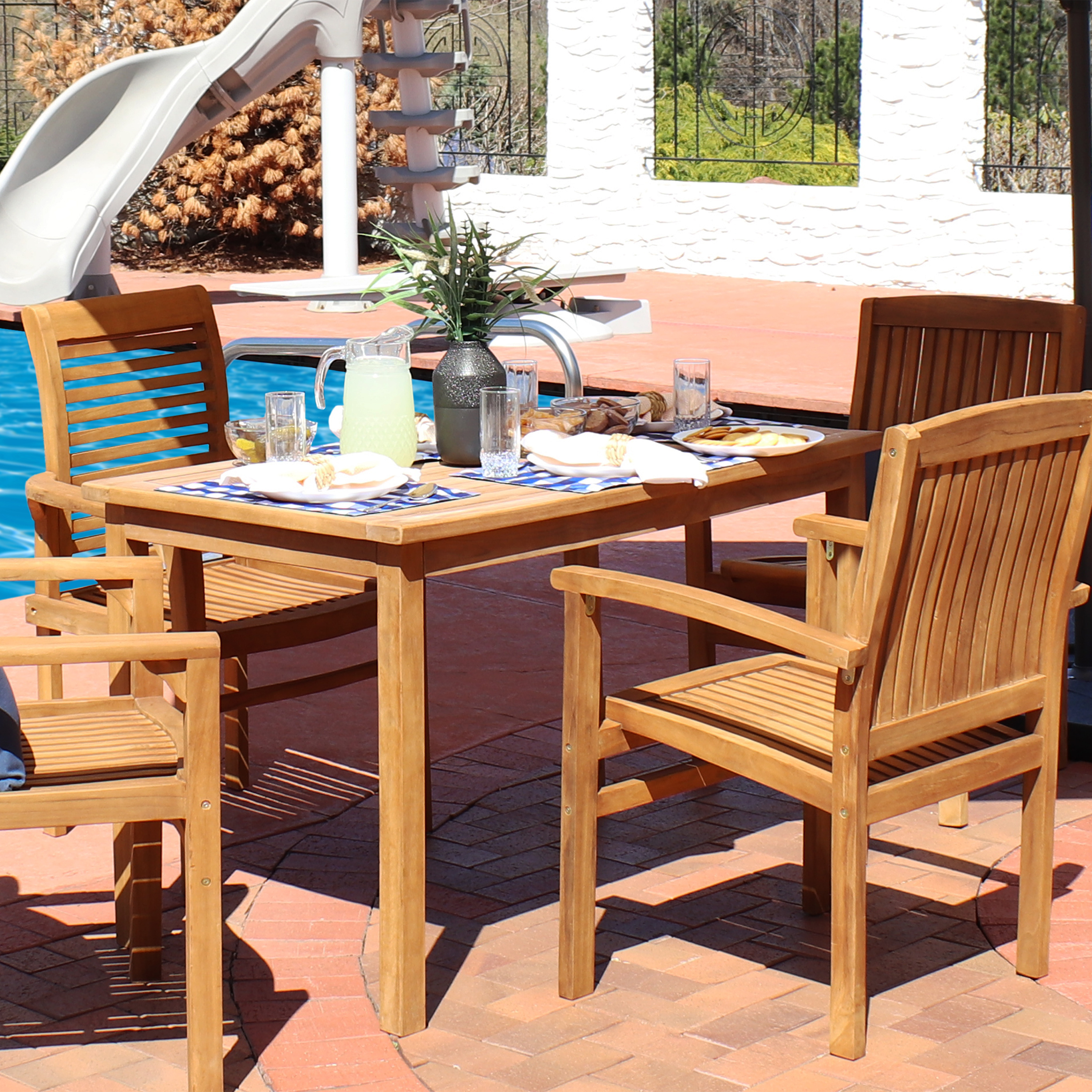 thumbnail video image 2 of Sunnydaze 47" Teak Outdoor Dining Table, 2 of 9