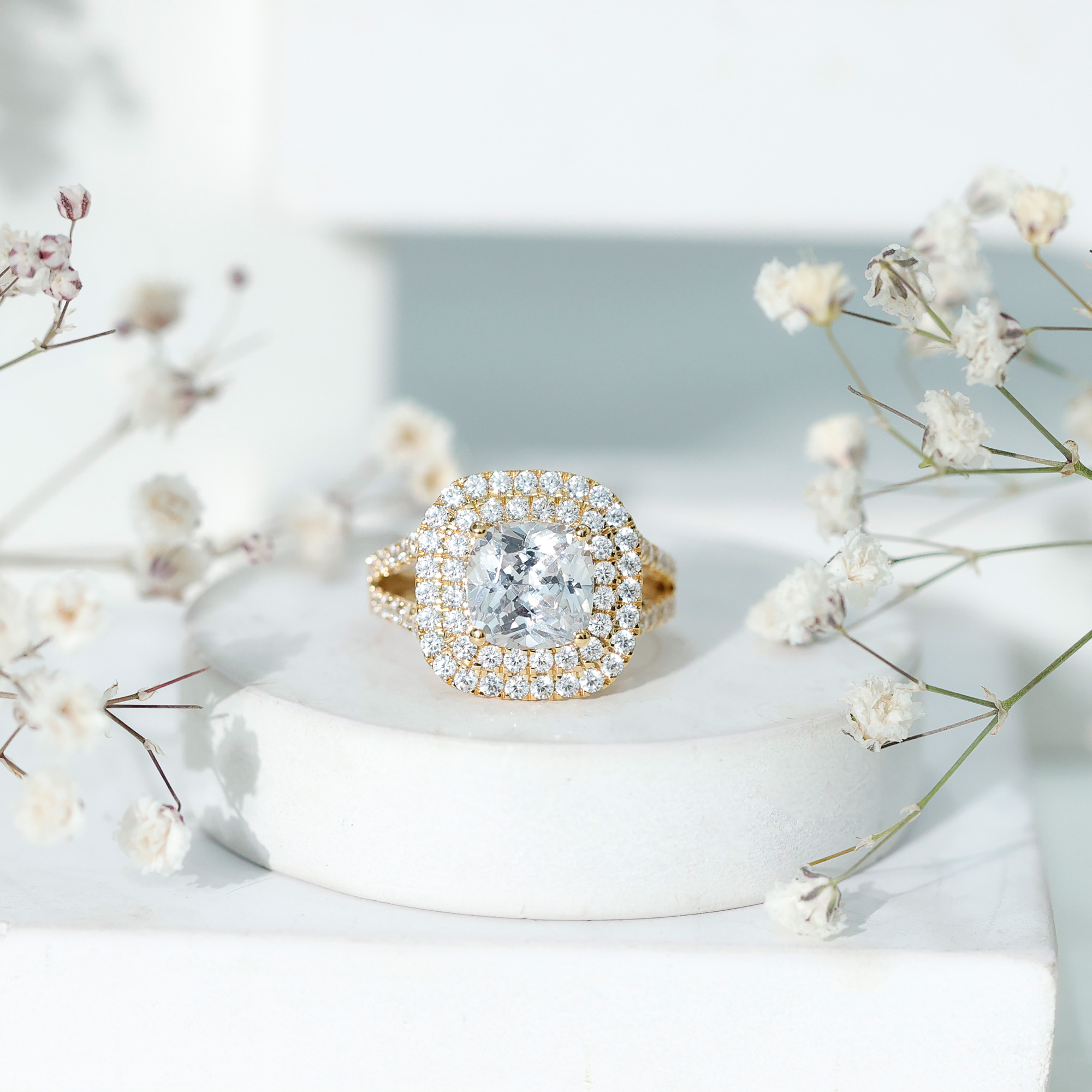 thumbnail video image 2 of Rosec Jewels Vintage Inspired Cubic Zirconia Double Halo Engagement Ring for Women, 925 Sterling Silver, US 4.00, 2 of 8