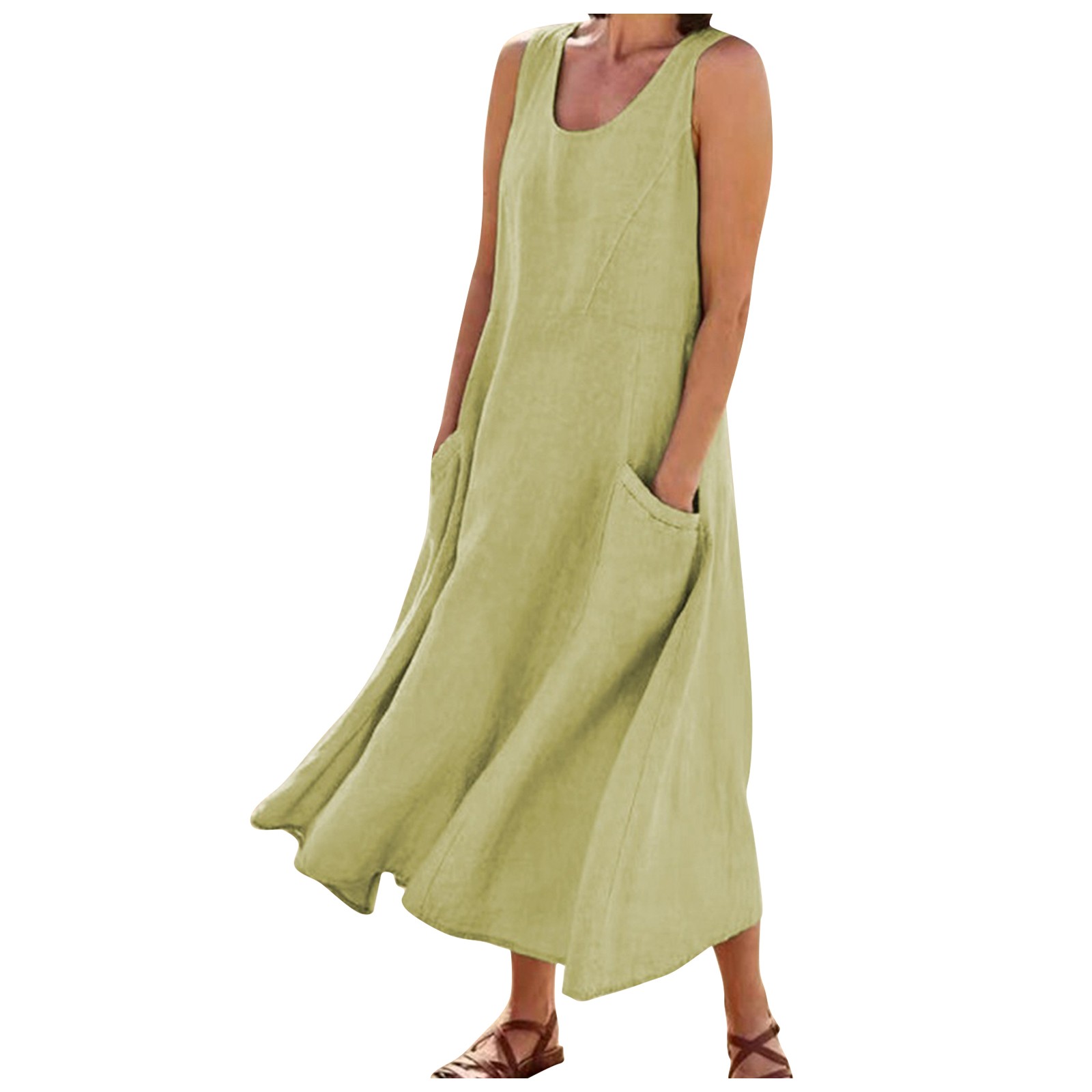 thumbnail video image 2 of Button Down Dress For Women, Tank Casual Solid Sleeveless Cotton Linen Long Dress With Pocket Courthouse Wedding Dresses Plus Size Sequin Summer Dresses Women Dresses Cocktail (3XL, Green) ZMTing, 2 of 6