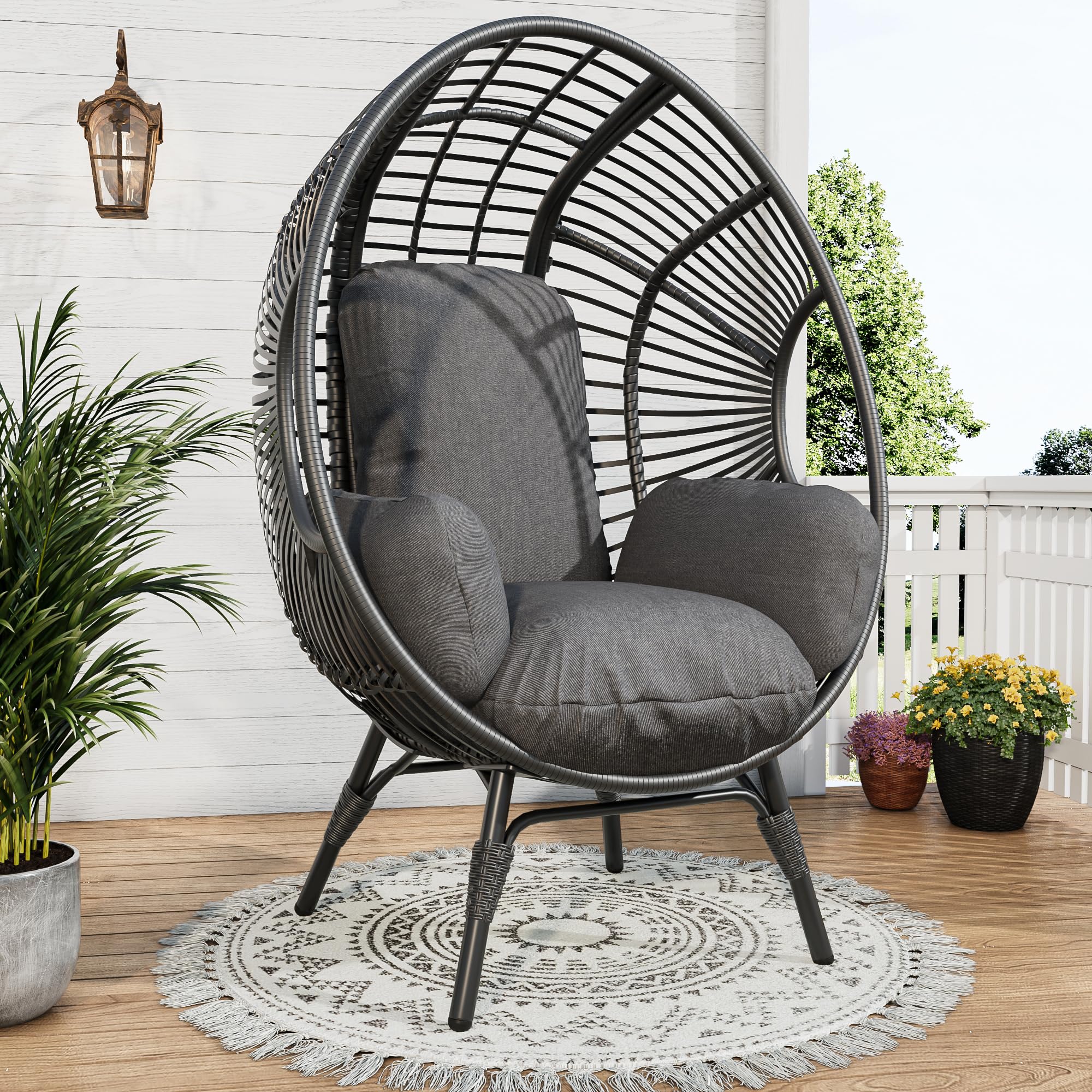 thumbnail video image 2 of TQKVIPI Oversized Egg Chair Outdoor Indoor,Patio Lounge Chair with Thicken Cushions & Durable Steel Frame, Egg Basket Chair 500lbs Capacity for Garden, Backyard, Porch,Bedroom (Black-Regular), 2 of 11