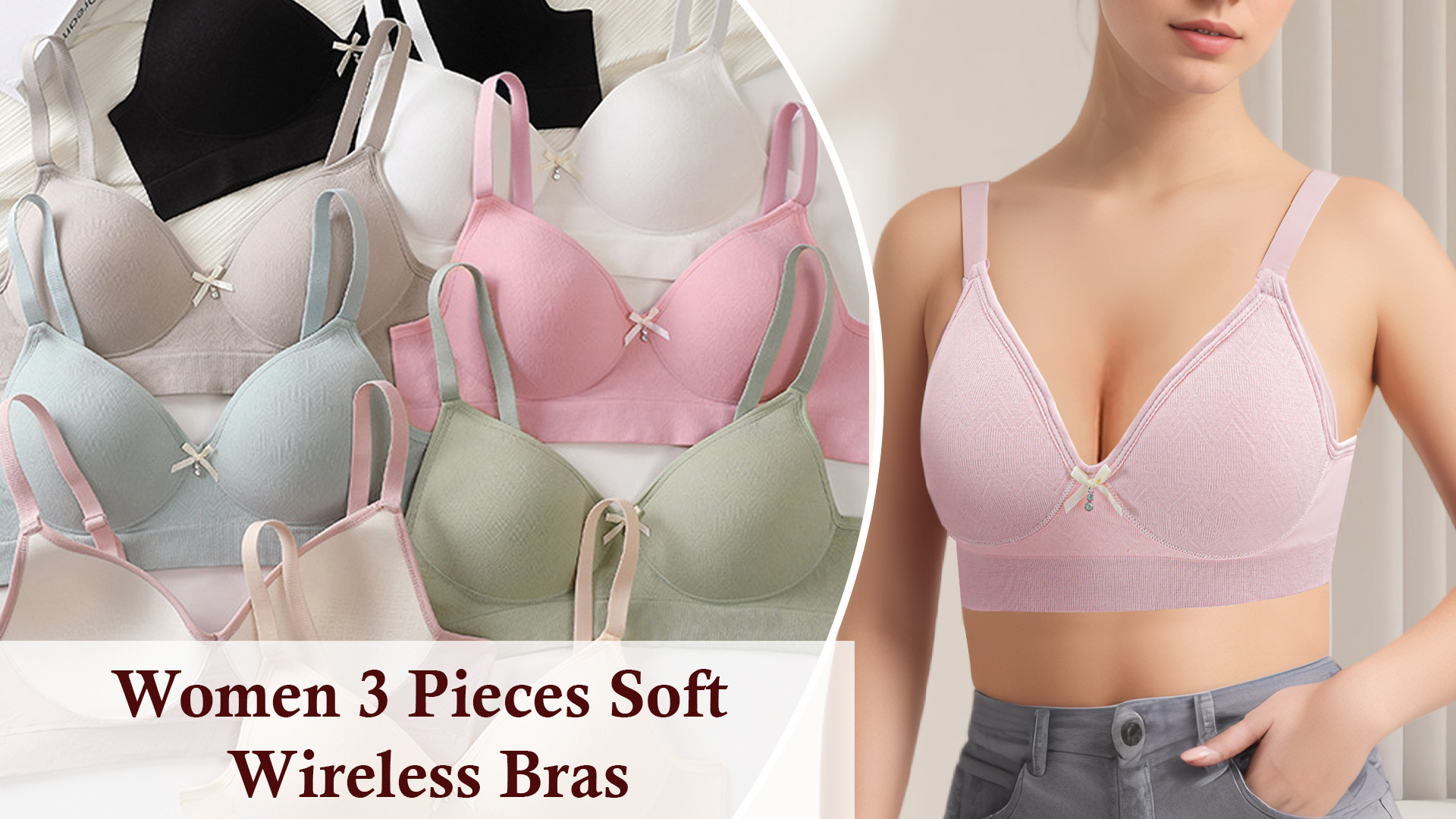thumbnail video image 2 of Aivtalk 3 Pack Womens Tshirt Bras Wireless Supportive V Neck Full Coverage Ladies Lingerie Push Up Seamless No Underwire Bralette XL, 2 of 7