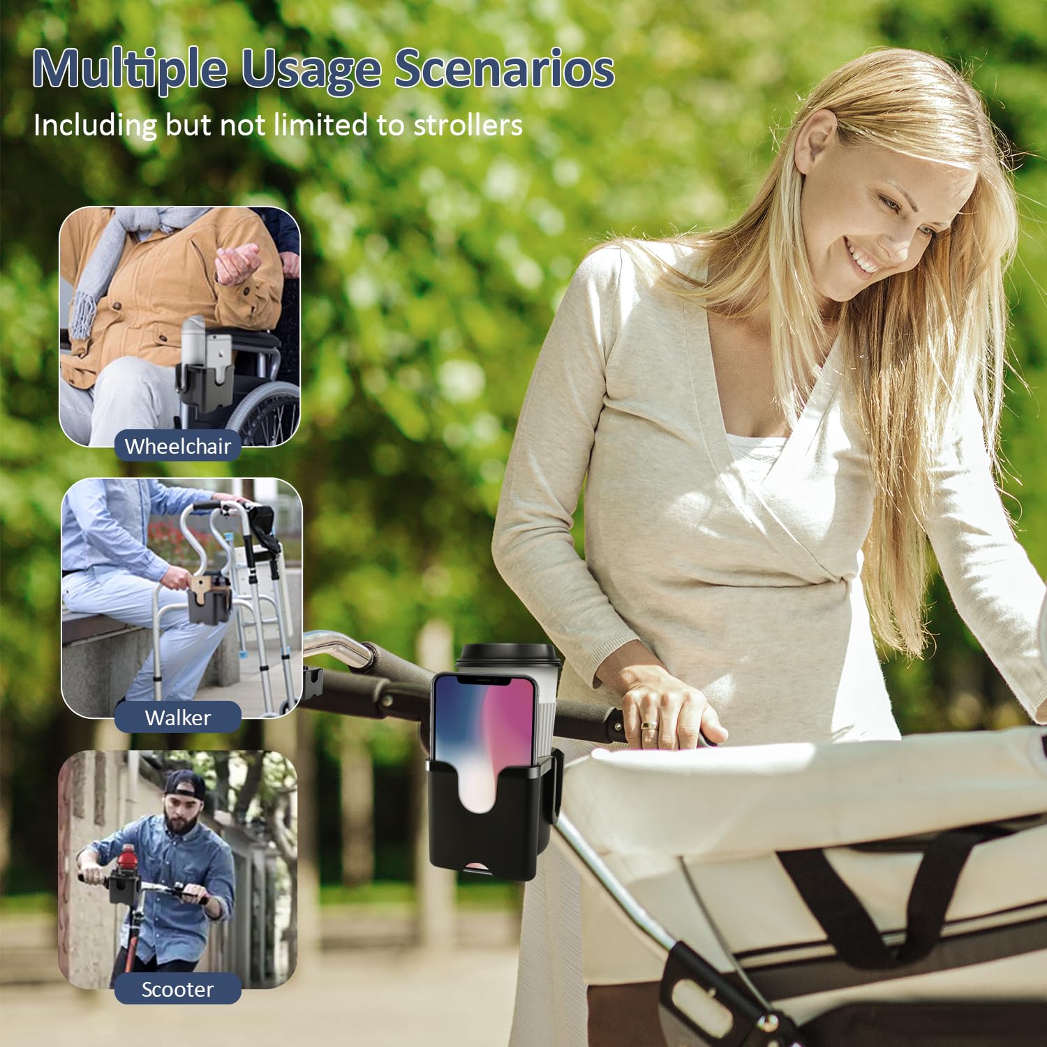 thumbnail video image 2 of Universal Bike Cup Holder with Phone Mount for Handlebar, 2-in-1 Design, Non-Slip Material, Fits Bottles 0.85-1.35in Diameter for Automobiles/Motorcycles (Black) ,Hulucky, 2 of 10