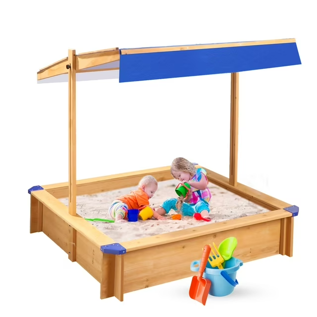 thumbnail video image 2 of CASEMIOL Retractable Canopy Unisex Kids Sandbox Wood Natural, 25.8 lb, 2 of 8