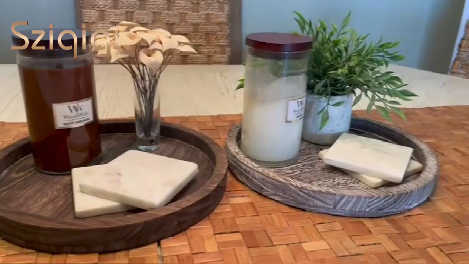 thumbnail video image 2 of Sziqiqi Candle Tray Rustic Round Wood Table Centerpiece Trays Decorative, 2 of 9