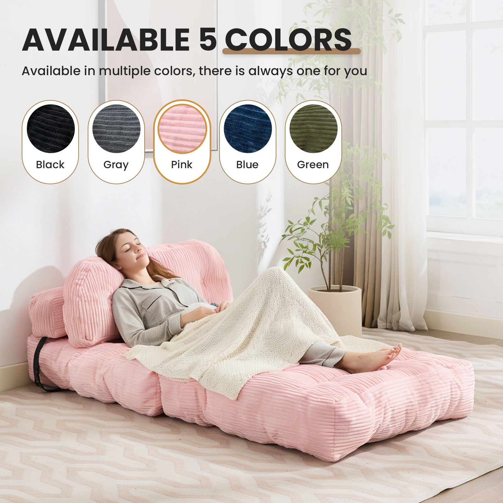 thumbnail video image 2 of JONPONY Folding Sofa Bed, Convertible Sleeper Chair with Pillow Foldable Mattress with Back Support, Portable Sleeper Chair Bed Comfort Floor Sofa for Living room Bedroom, Single, Pink, 2 of 9