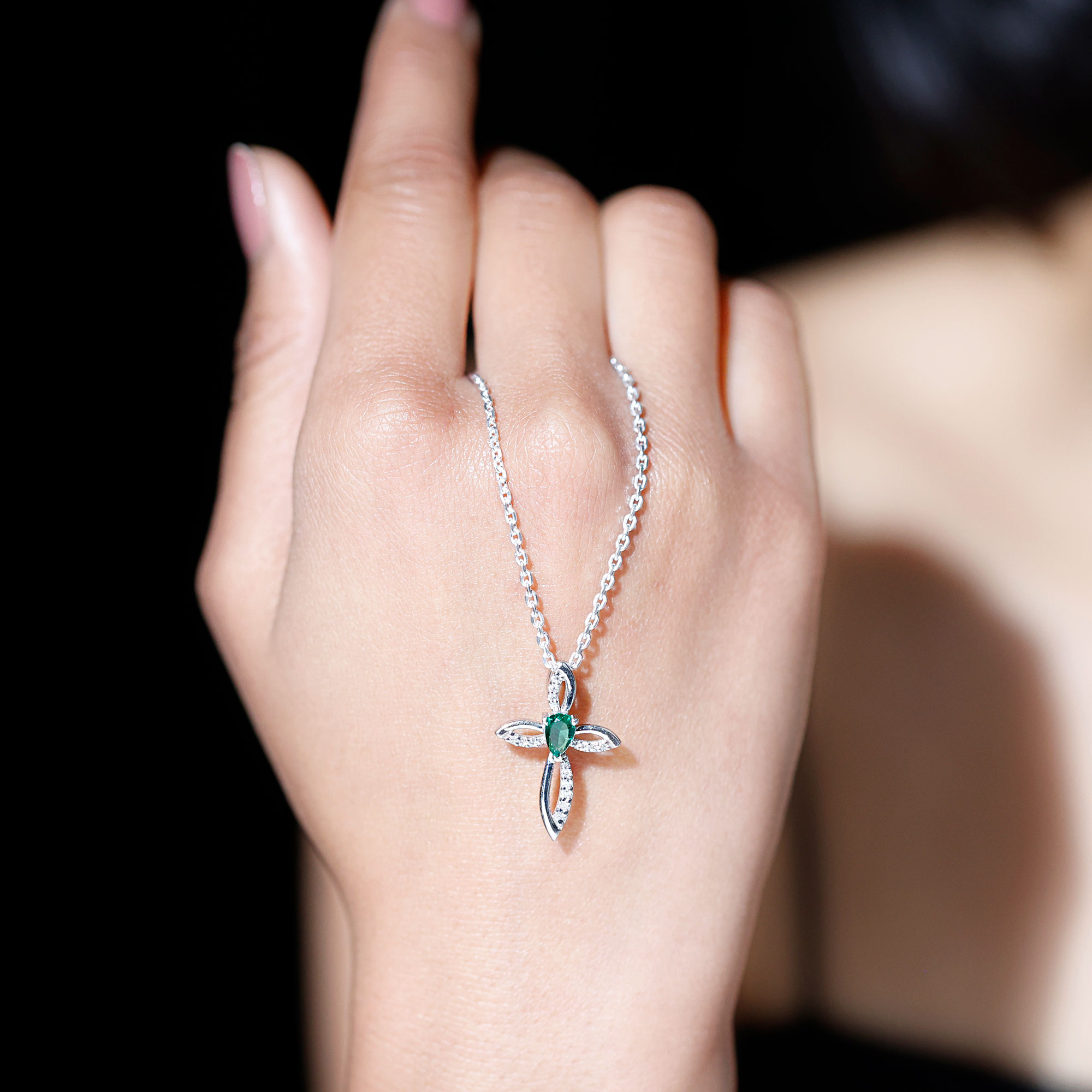 thumbnail video image 2 of Rosec Jewels Lab Created Diamond Cross Necklace with Emerald (Chain Included) - Cross Infinity Necklace - Ready to Gift for Christmas, 18K Yellow Gold, 2 of 8