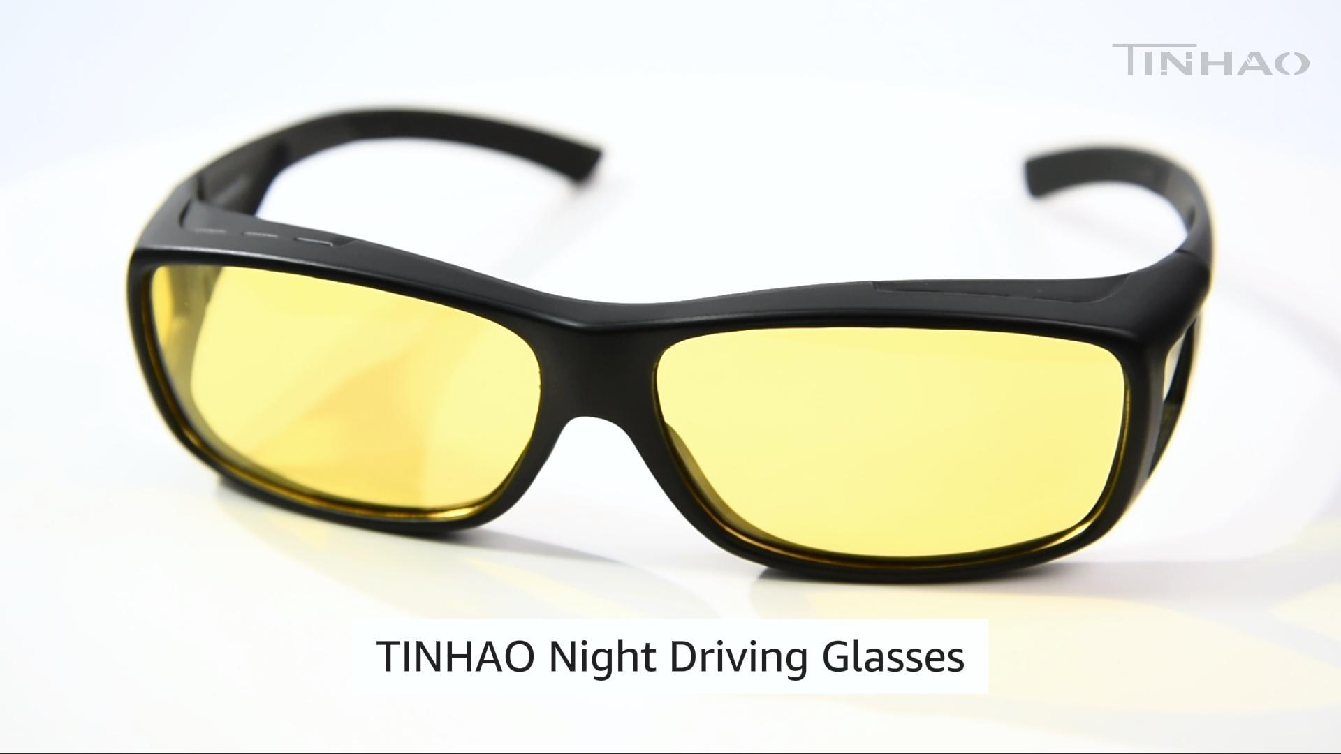 thumbnail video image 2 of TINHAO HD Polarized Night Driving Glasses Fit Over Glasses for Men & Women Yellow Night Vision Glasses for Driving, 2 of 7