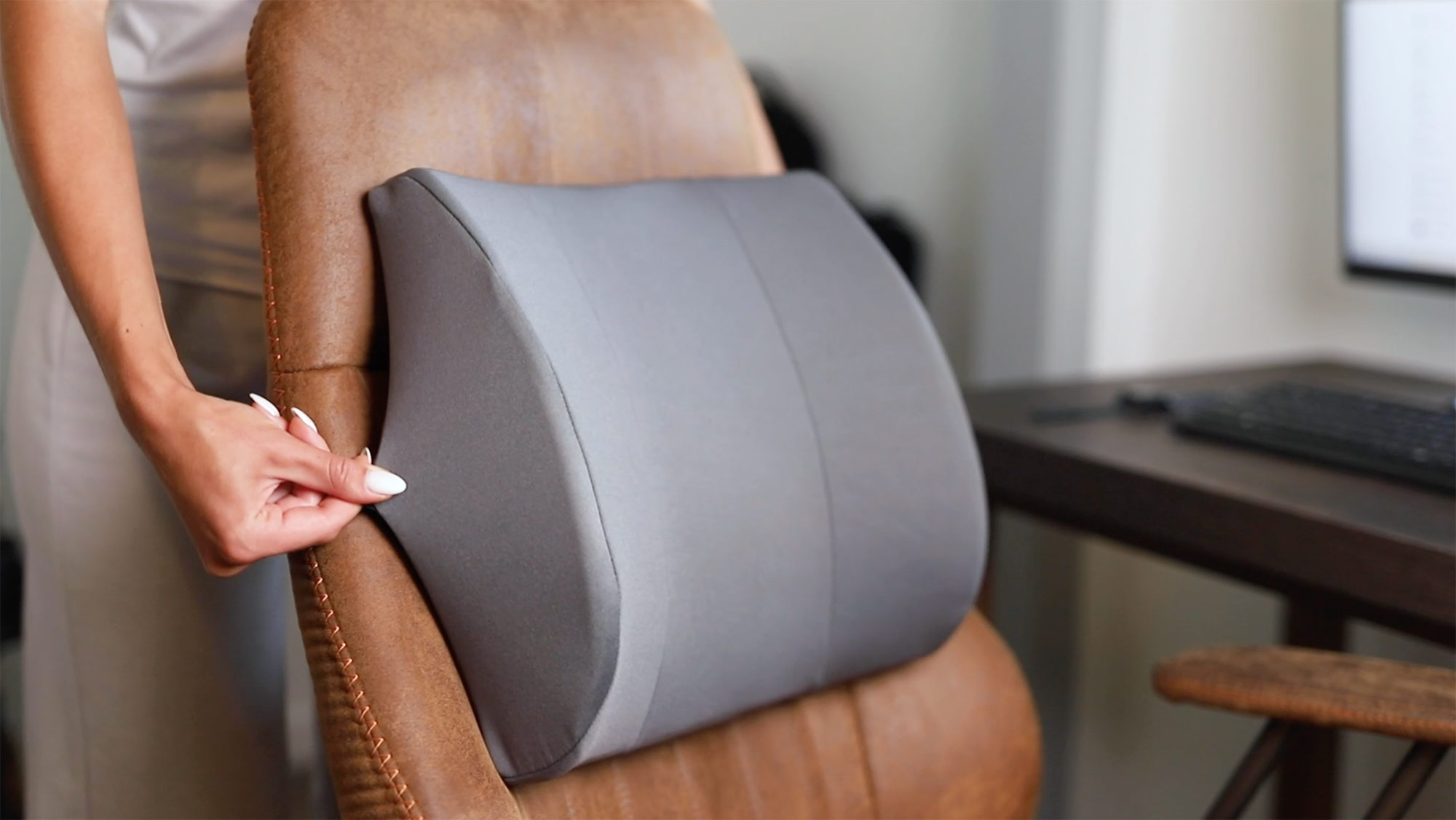 thumbnail video image 2 of DMI Lumbar Support Pillow for Chair to Assist with Back Support with Removable Washable Cover and Firm Insert to Ease Lower Back Pain while Improving Posture, 14 x 13 x 5, Contoured Foam, Elite, Gray, 2 of 5