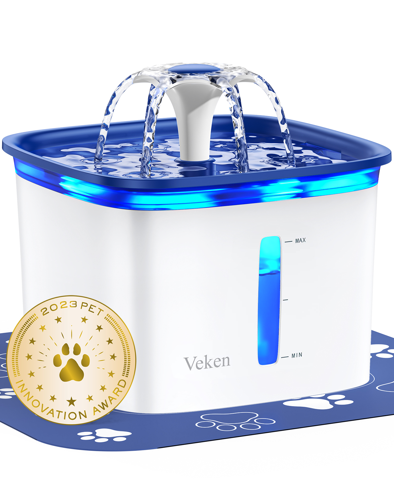 thumbnail video image 2 of Veken Innovation Award Winner 95oz/2.8L Pet Fountain, Automatic Cat Water Fountain Dog Water Dispenser with Replacement Filters for Cats, Dogs, Multiple Pets (Blue, Plastic), 2 of 10