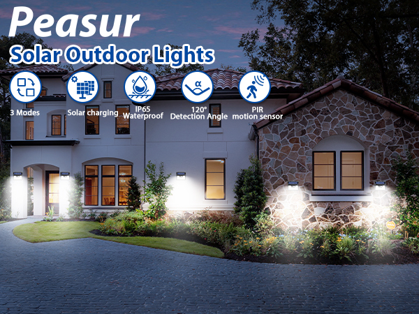 thumbnail video image 2 of PEASUR Solar Powered Lights Outdoor Motion Sensor, 2 Pack 140 LED Fence Light Waterproof, White Frame Security Wall Lighting for Outside Deck Yard Patio House Step, 2 of 9