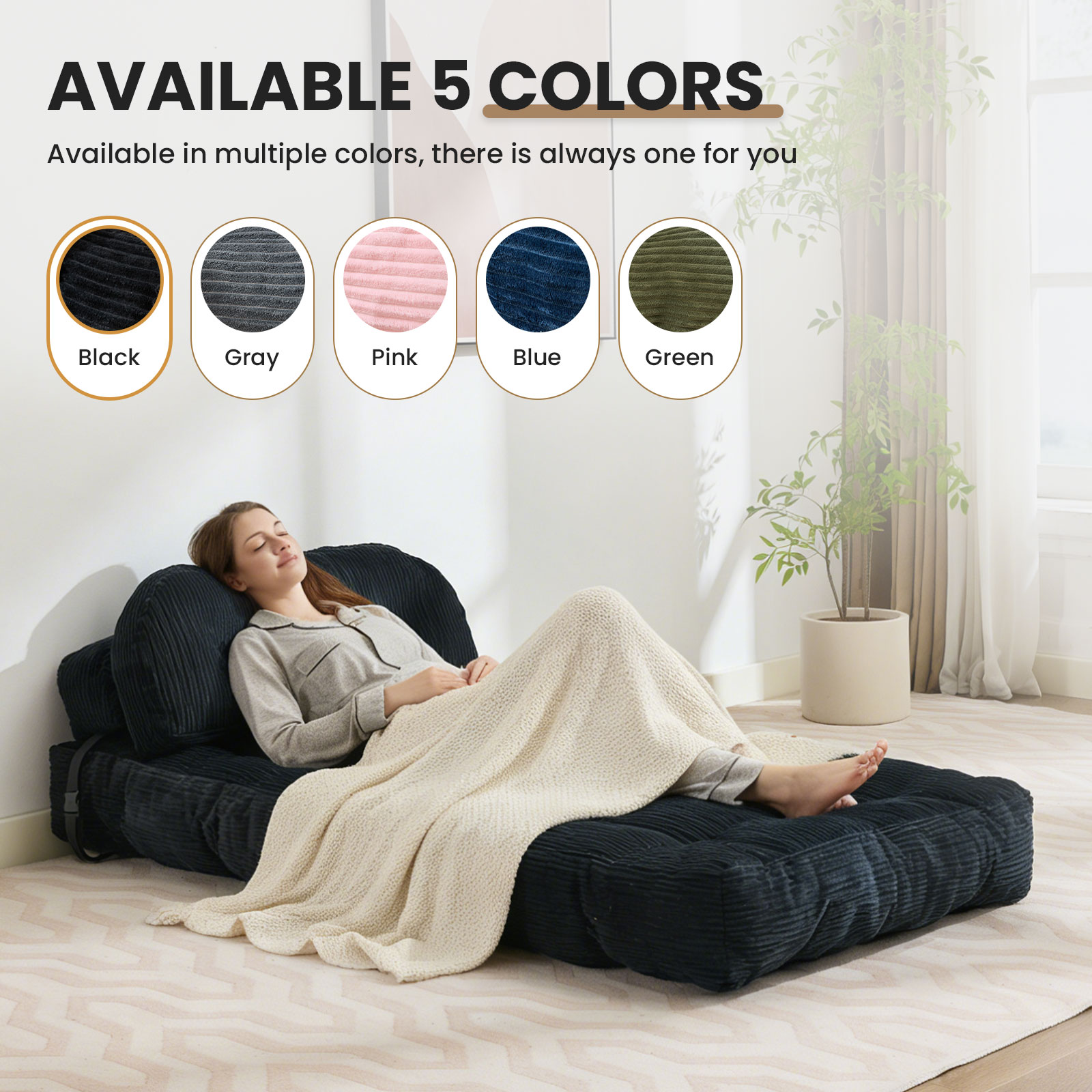 thumbnail video image 2 of JONPONY Folding Sofa Bed, Convertible Sleeper Chair Couch with Pillow, Foldable Mattress Futon with Back Support, Portable Sleeper Chair Bed Comfort Floor Sofa for Living Room Bedroom, Single, Black, 2 of 10