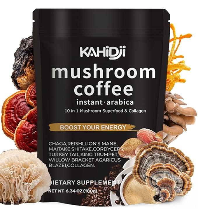 thumbnail video image 2 of MUSHROOM  COFFEE  with COLLAGEN – Instant Coffee with 10 Superfood Adaptogen Mushrooms (Chaga, Lion’s Mane, Cordyceps, Turkey Tail, Maitake, Shiitake & More) –  180 g, 2 of 6