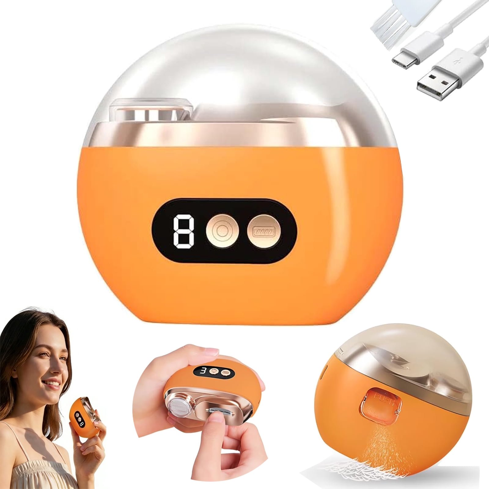 thumbnail video image 2 of 2 in 1 Electric Nail Clippers with Nail Scraps Storage LED Light, Trimming and Sanding in One, Low Noise 3 Speed Levels Rechargeable for Women Men Senior Kids Home Travel Gift for Festival (Orange), 2 of 11