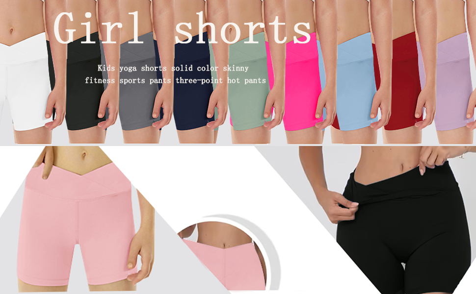 thumbnail video image 2 of LWNYDPLSD Girls Sports Shorts Yoga Cycling Shorts for Kids Dance High Waisted Tight Fit Fitness Pants Teens Girls Simple Slim Fit Shorts Summer Clothes, 2 of 7