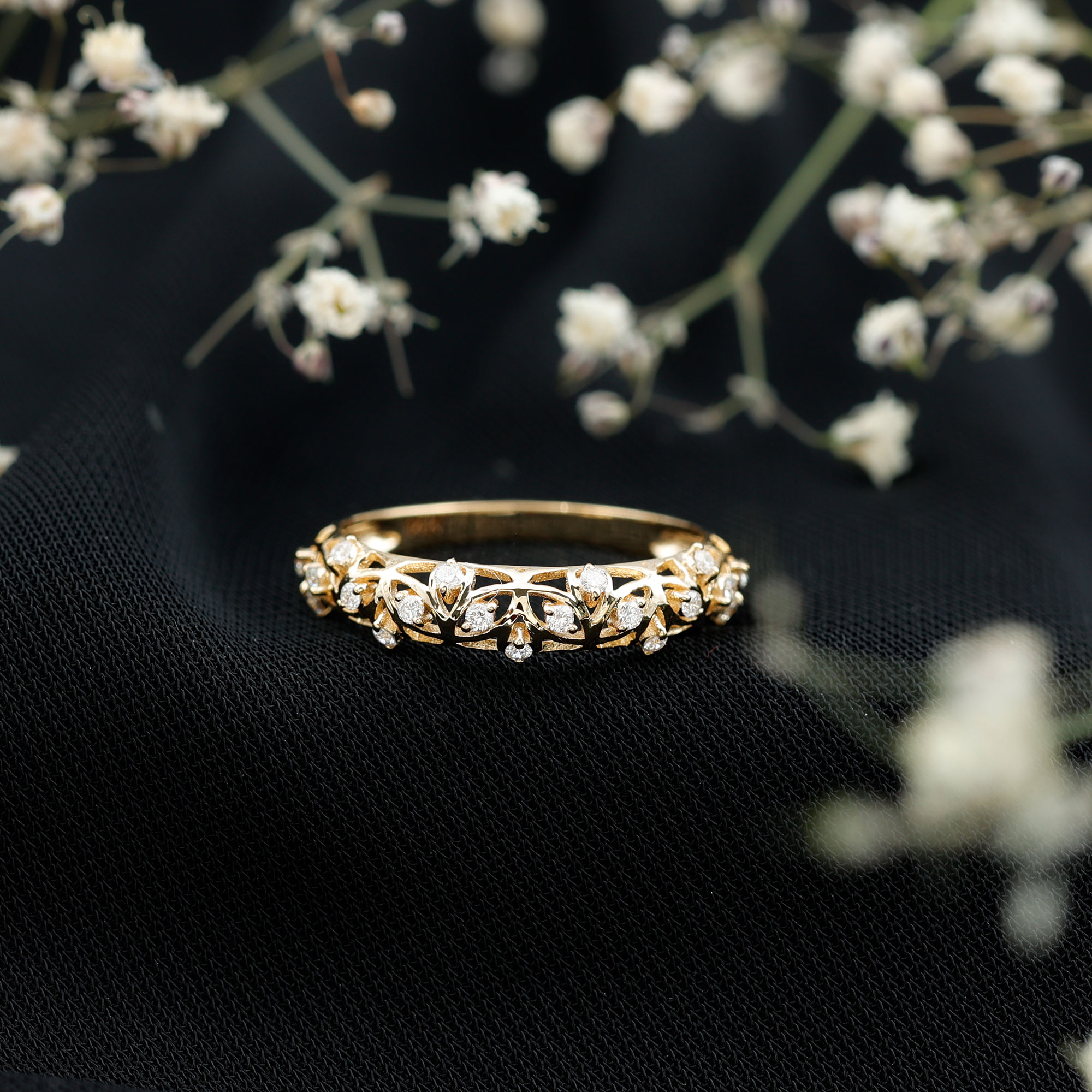 thumbnail video image 2 of Rosec Jewels Lab Created Diamond Eternity Ring (Ef-Vs Quality) - Filigree Wedding Band Ring for Bride, 14K White Gold, US 7.00, 2 of 9