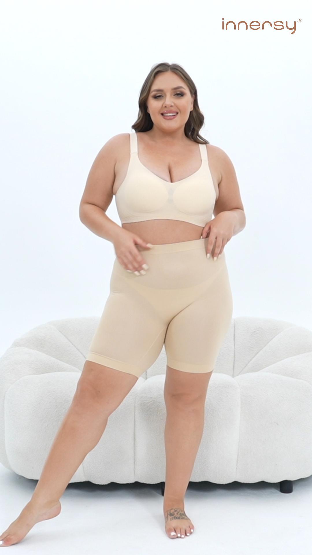 thumbnail video image 2 of INNERSY Plus Size Slip Shorts for Women Stretchy High Waist Boyshorts Underwear 3 Pack(XL,Nude), 2 of 10