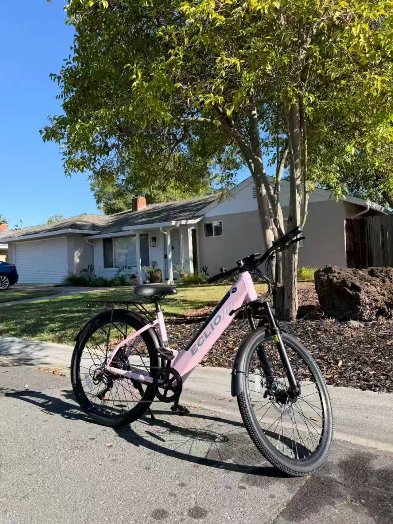 thumbnail video image 2 of ECLIO 26 inch Adult Electric Bike, 750W Peak Commuter Ebike,Step-thru Electric Commuter Bike for Woman, Electric Mountain Bike 50 Mile Range, 20 mph, 7-Speed,UL2849 Pink, 2 of 13