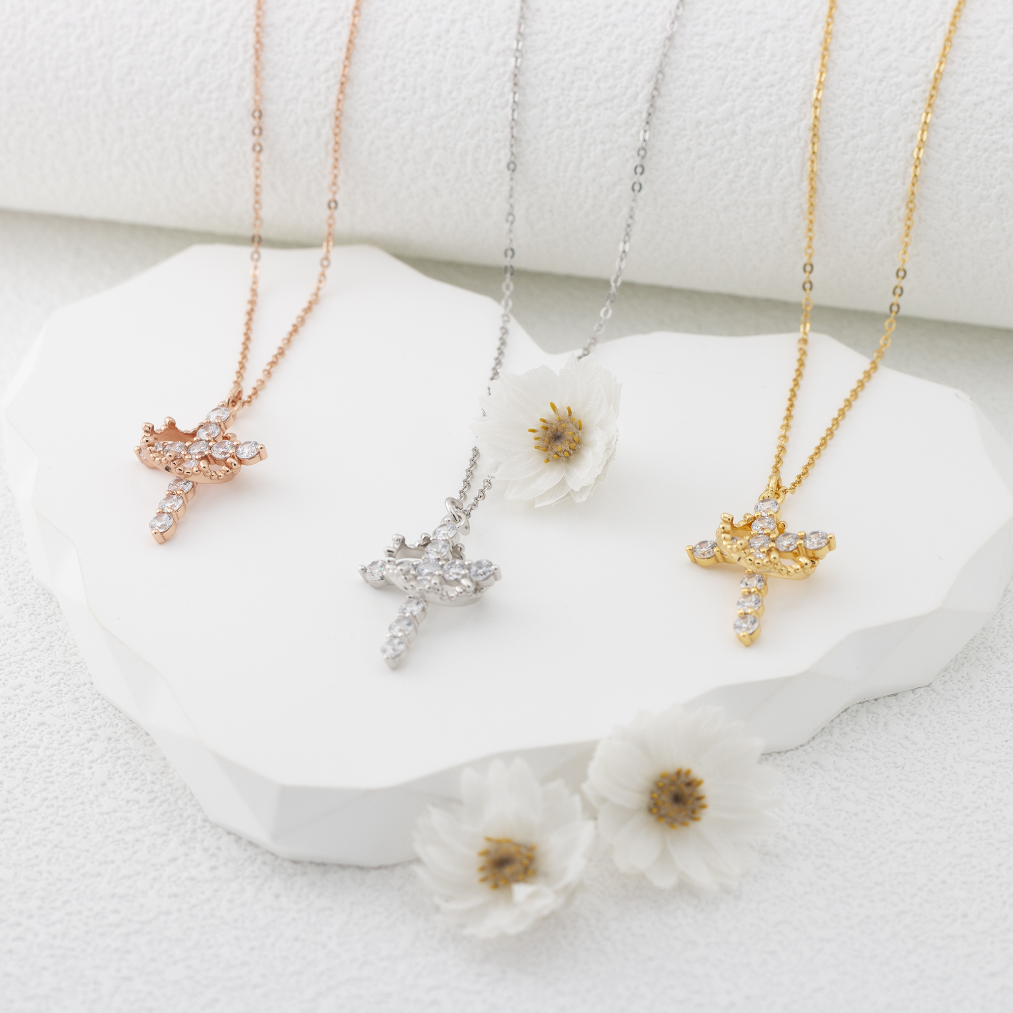 thumbnail video image 2 of HESHPAWS Sterling Silver Cross Pendant Necklace with Zircon, Women's, 2 of 8