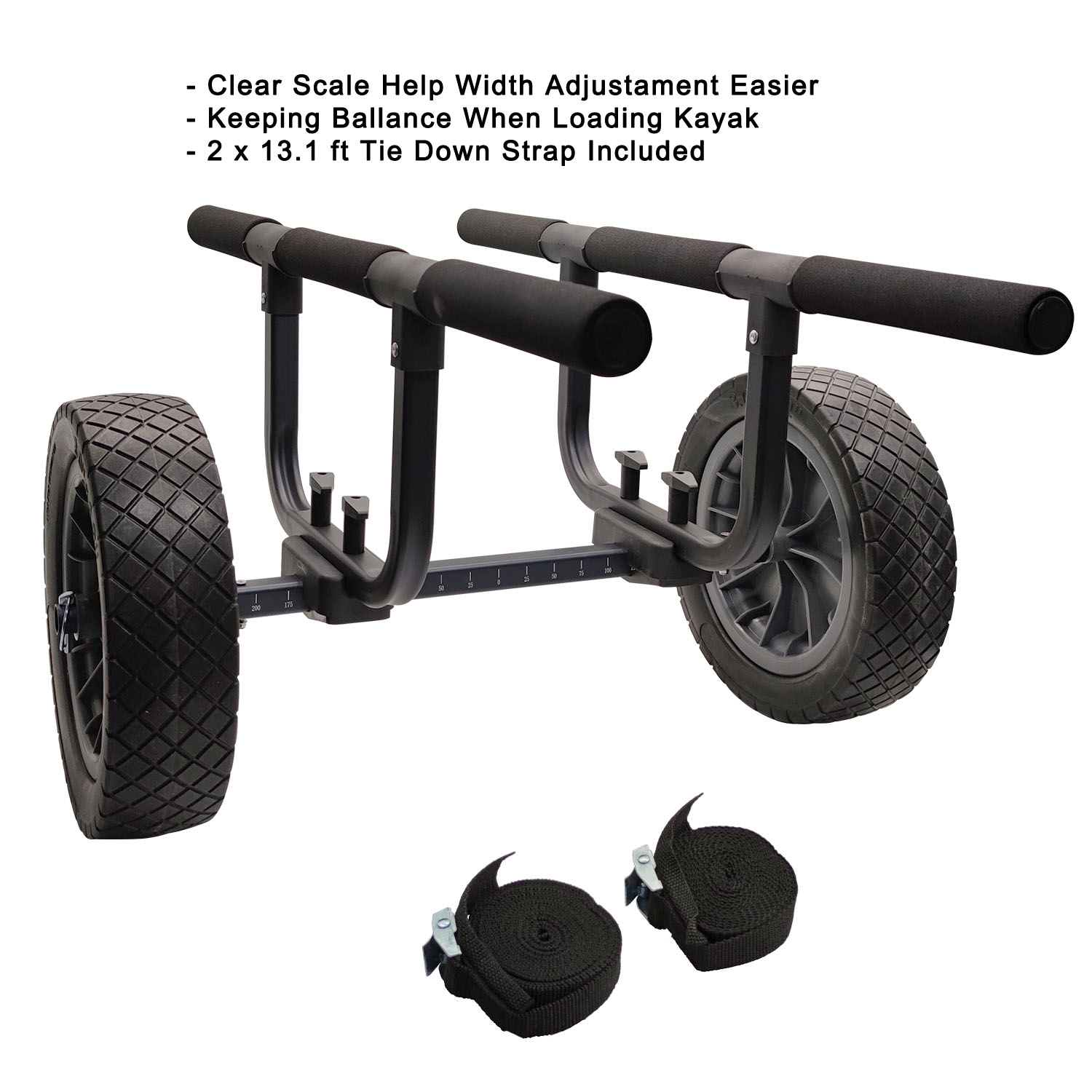 thumbnail video image 2 of Heavy Duty Kayak Cart, Width Adjustable Canoe Cart with 12inch Flatfree Beach Wheels Boat Dolly Cart Transport, 2 of 7