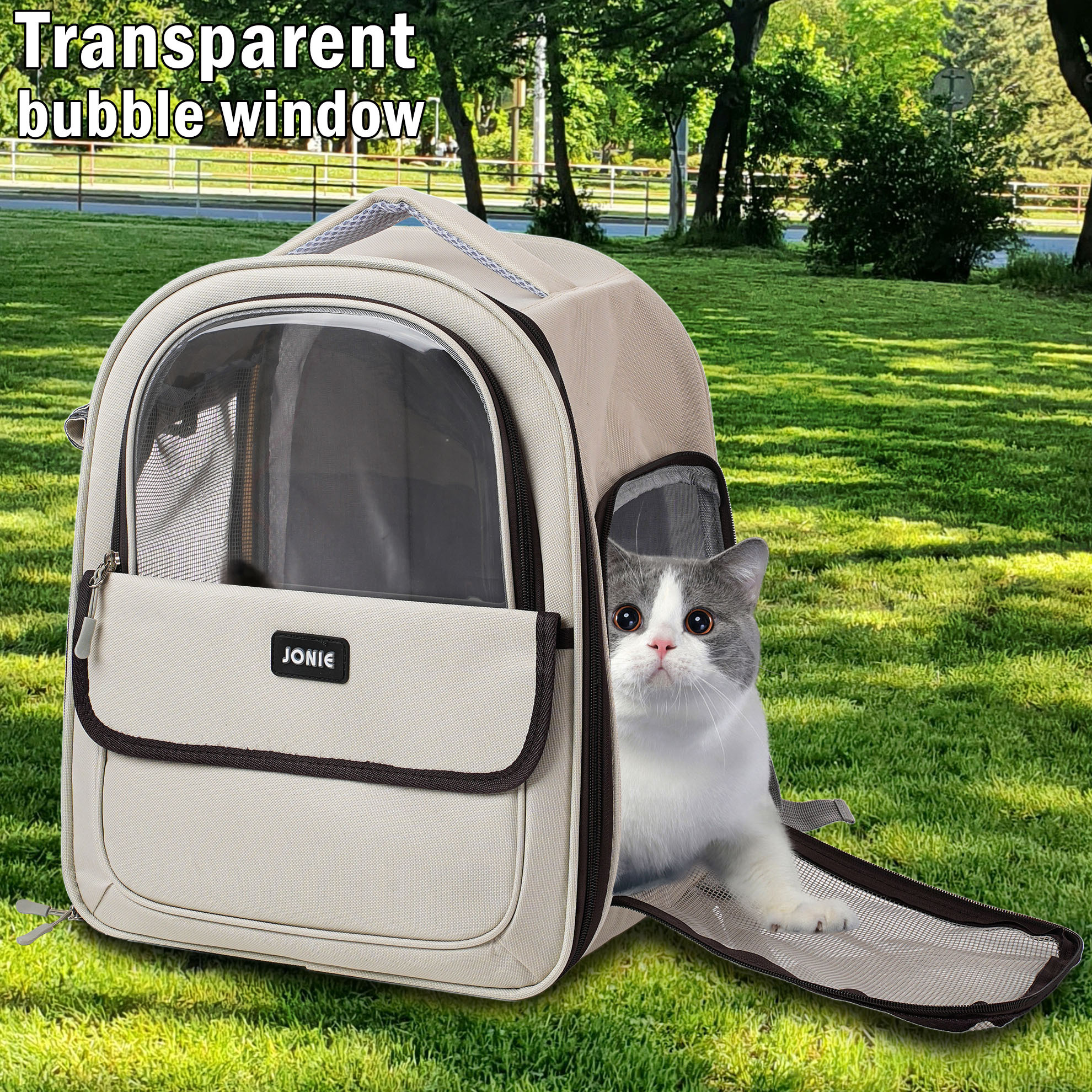 thumbnail video image 2 of Large Capacity Pet Carrier Backpack with Zipper Closure & Mesh Ventilation - Ideal for Cats and Small Dogs Traveling, Portable Pet Carrier | Ventilated Pet Carrier | Visibility Panels, 2 of 5