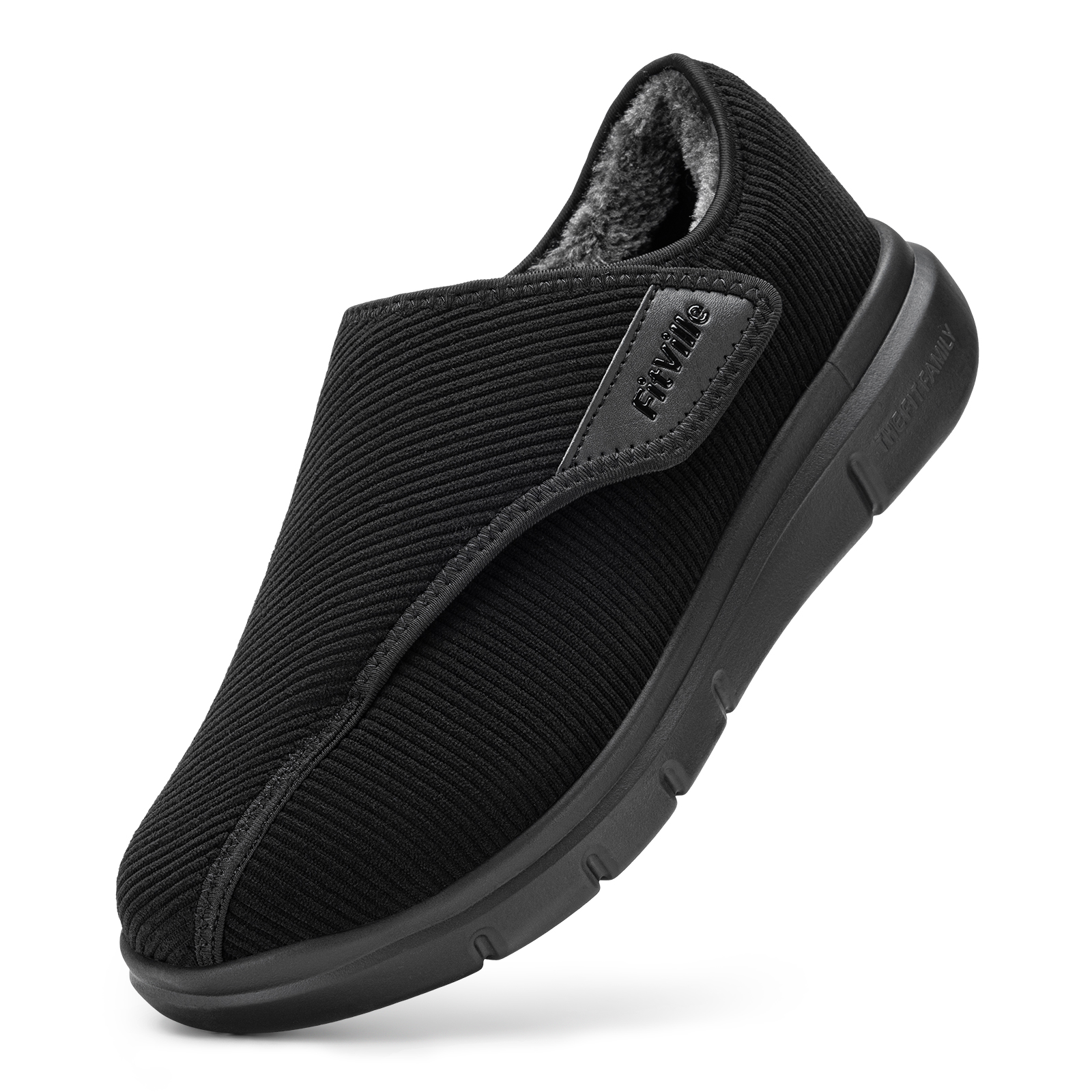 thumbnail video image 2 of FitVille Extra Wide Winter Diabetic Shoes for Men Warm Corduroy Diabetic Slippers with Adjustable Straps, 2 of 7