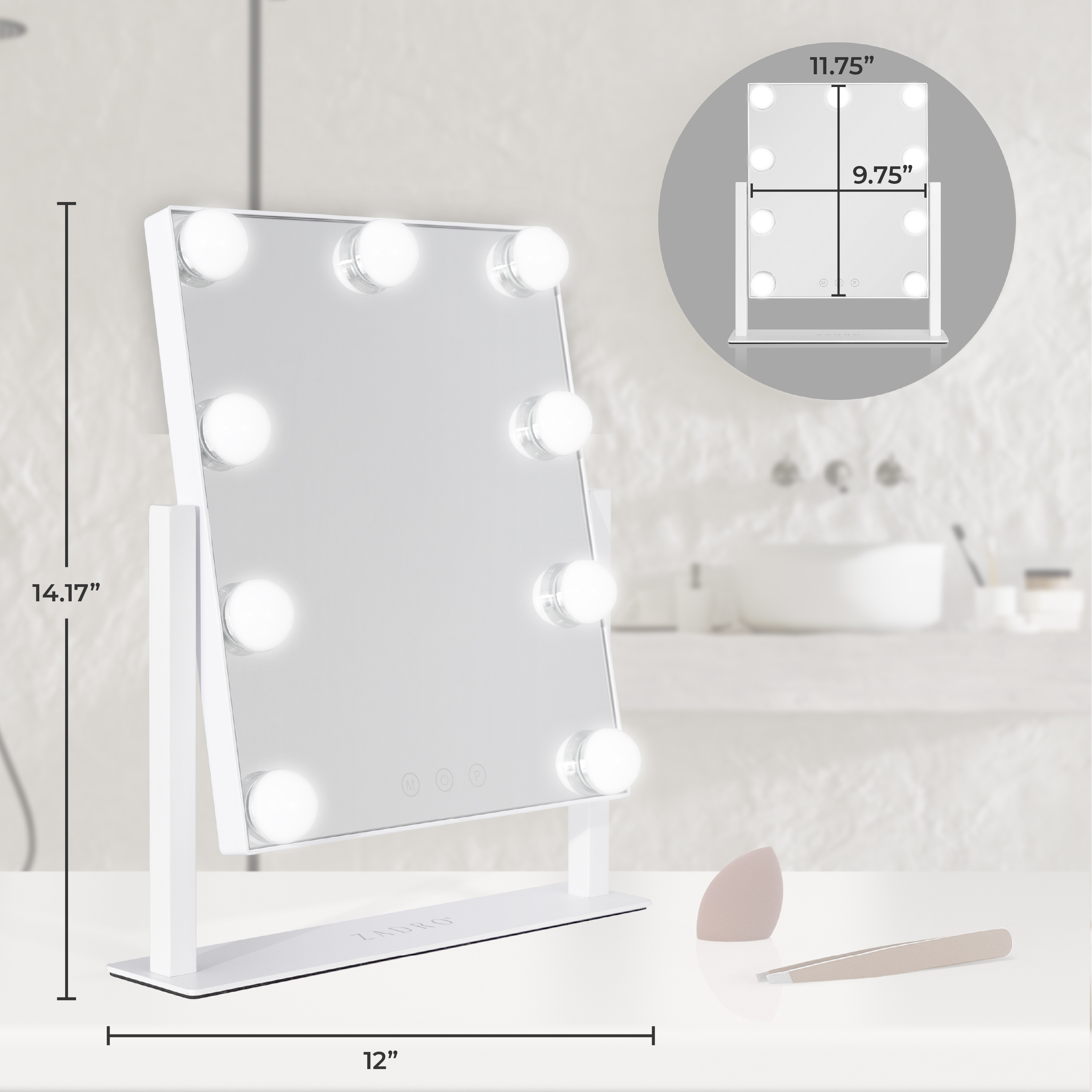 thumbnail video image 2 of Zadro Vanity Makeup Mirror with LED Lights 12"x14" Dimmable 3 Light Settings 360° Rotation USB-C Powered, 2 of 11