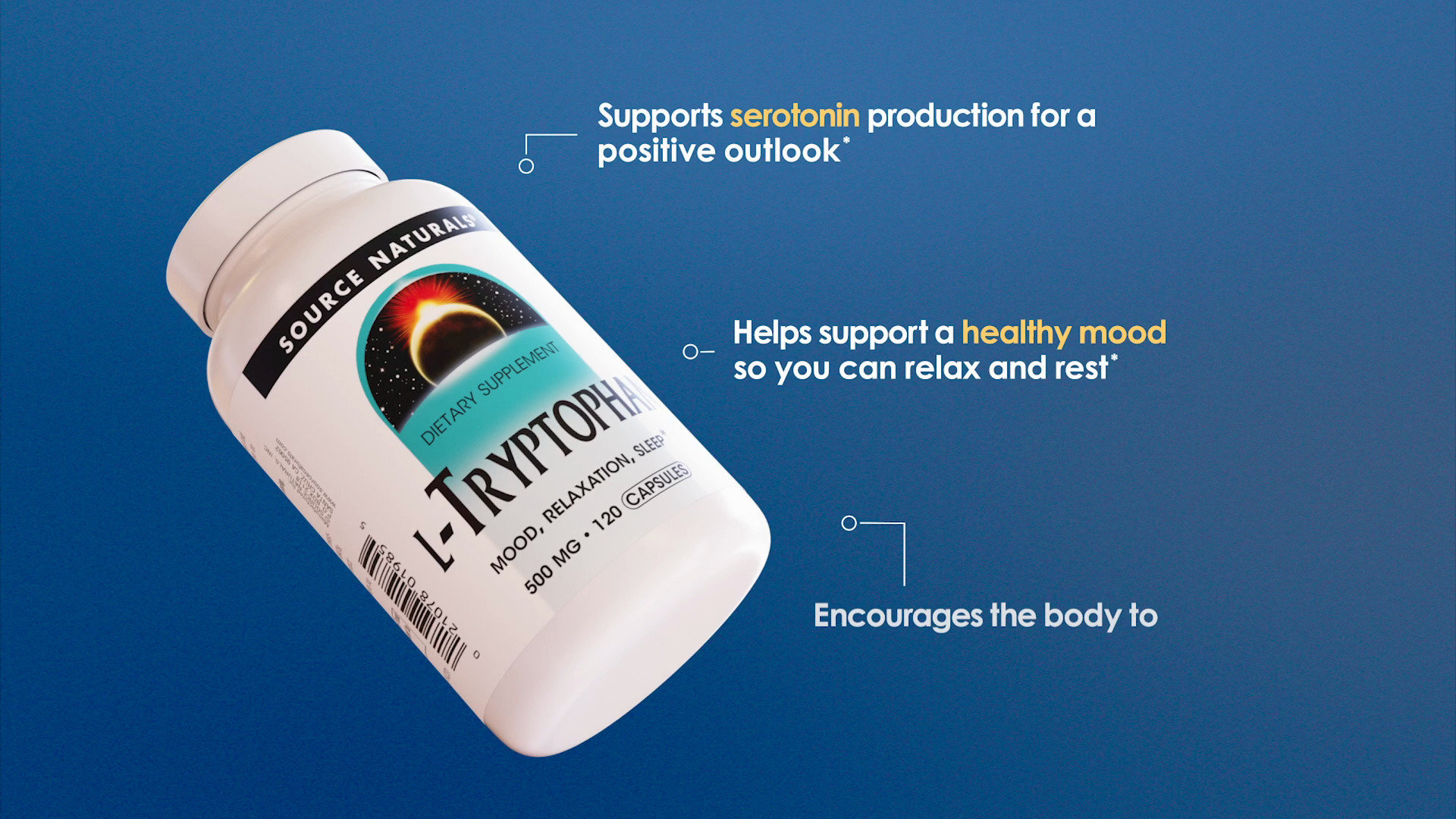 thumbnail video image 2 of Source Naturals L-Tryptophan, for Mood, Relaxation, and Sleep*, 500mg - 120 Capsules, 2 of 7