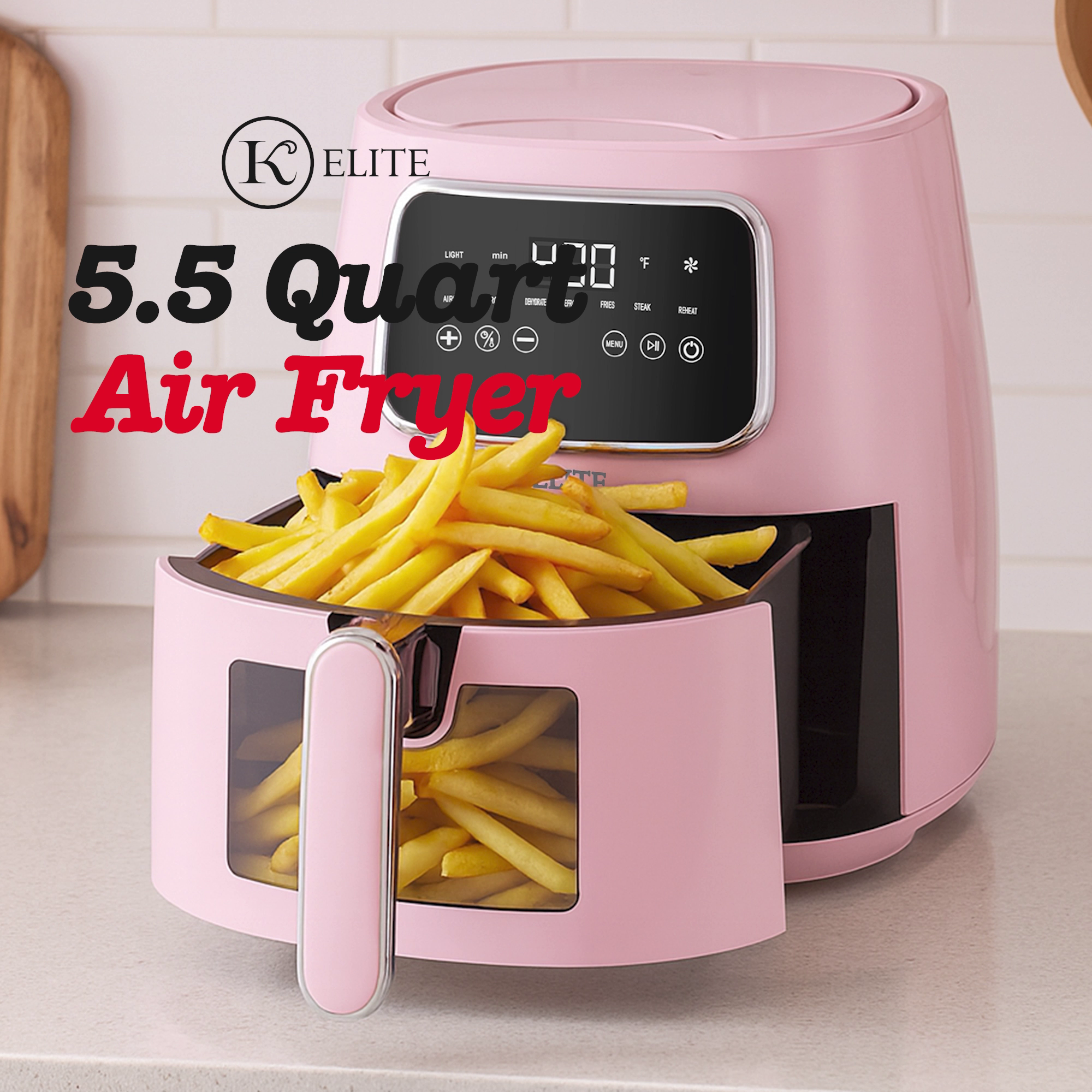 thumbnail video image 2 of Kitchen Elite 5.5 Qt. Digital Air Fryer, Countertop Cooker with LED Screen, Pink, 2 of 9