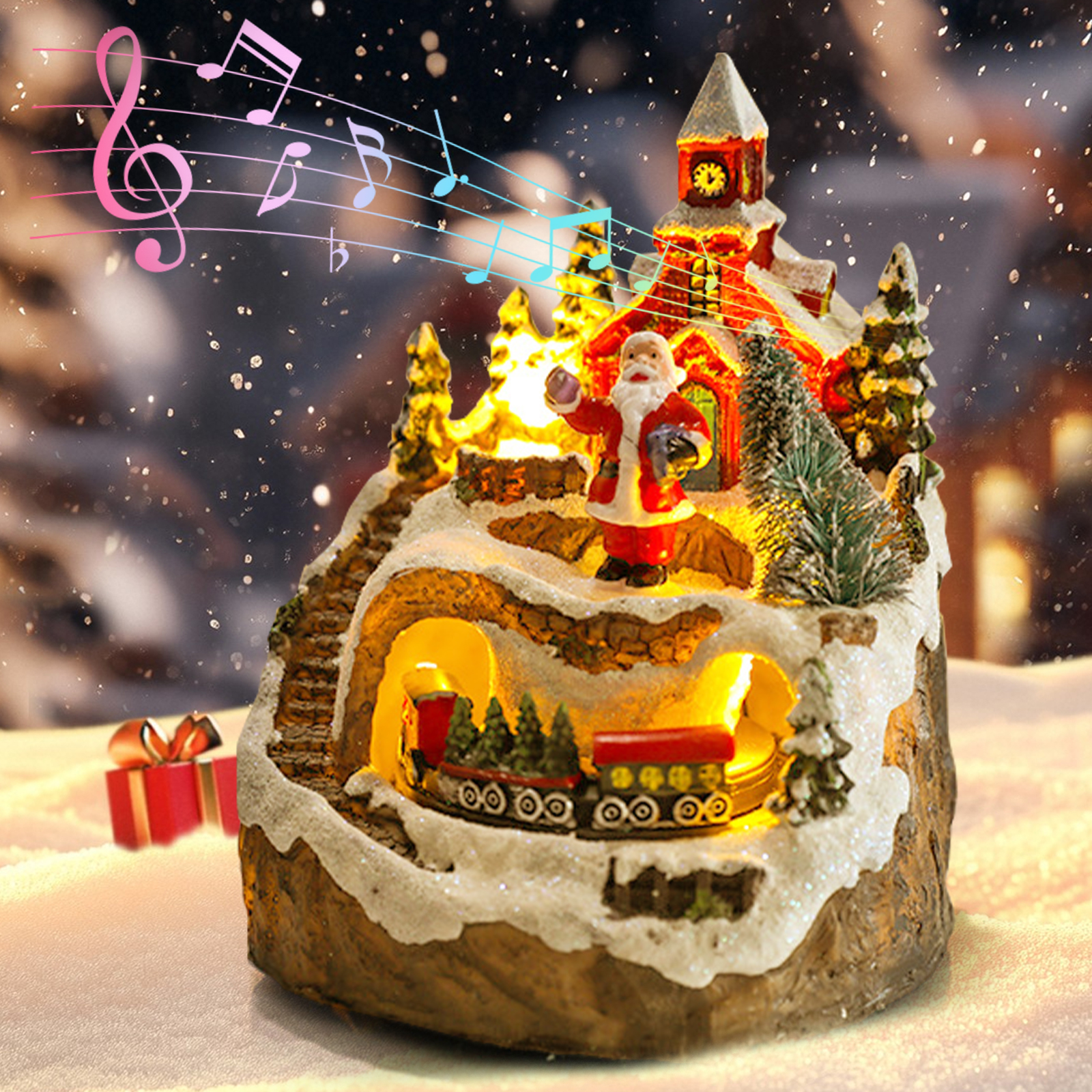thumbnail video image 2 of SINGOMON Christmas Snow Globe Decorative Resin Building Blocks, Light Music Snow Village, Christmas Music Box, Perfect Gift (Christmas Tree), 2 of 9