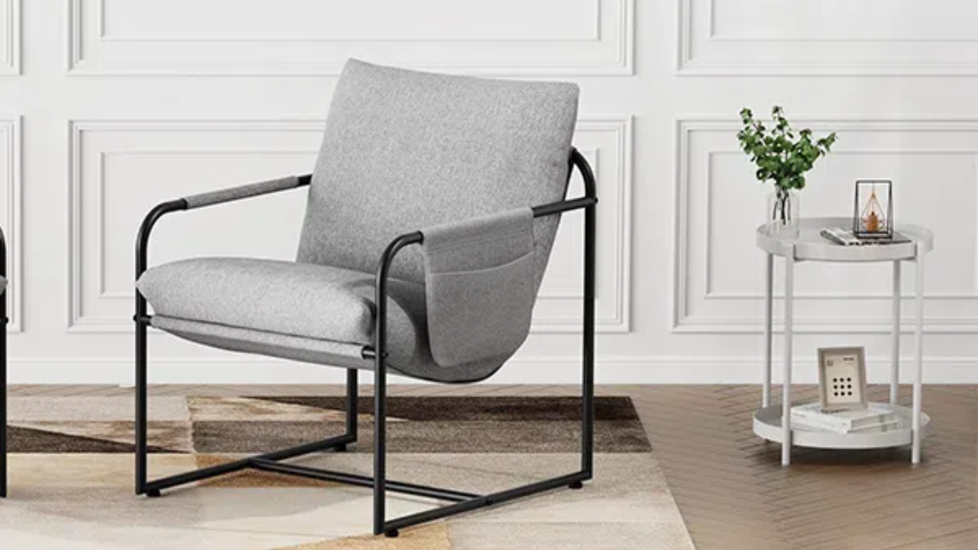 thumbnail video image 2 of Hommpa Accent Chair Morden Arm Chair Metal Frame with Removable Storage Bag,Sling Accent Chair Linen Fabric for Living Room Bedrooms Home Theater, Modern Grey, 2 of 10