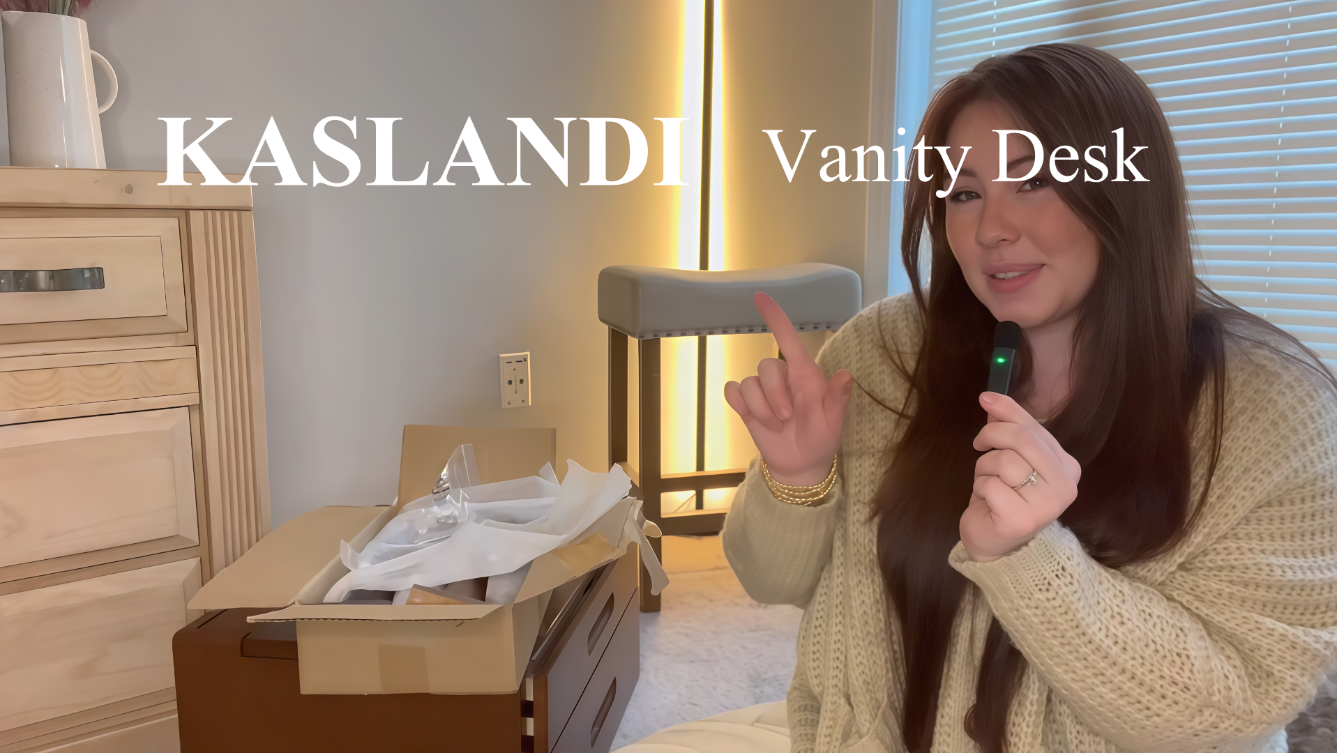 thumbnail video image 2 of KASLANDI Wood Vanity Desk with Mirror & Lights, Small Makeup Vanity with Drawers, Brightness Adjustable Light, Dressing Table for Bedroom, Living Room, Black, 2 of 12