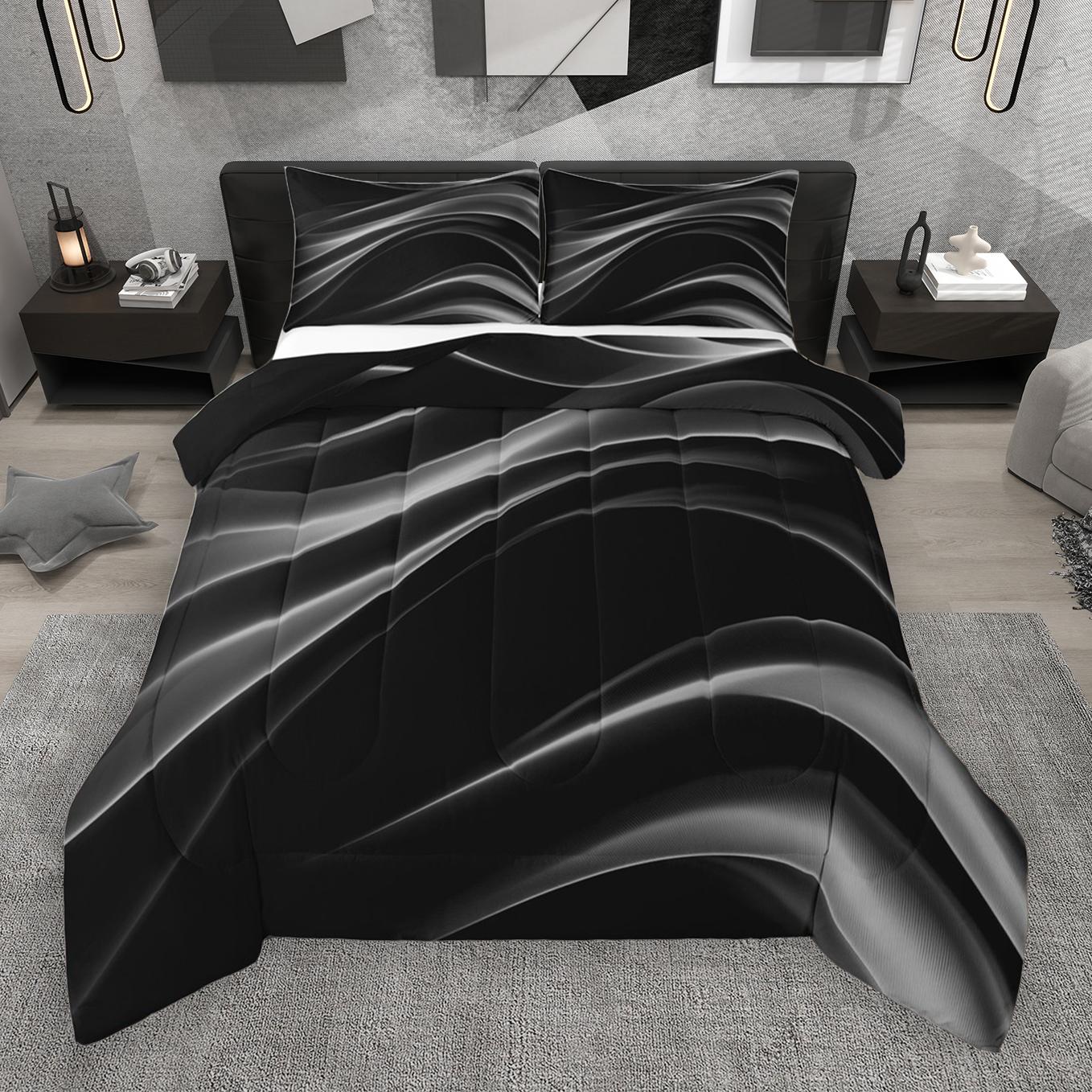thumbnail video image 2 of Manfei Blue Black Bedding Comforter Set,Modern Minimalist Geometric Twin Comforter Sets,Abstract Wave Lines Bedding Set For Teens,Ultra Soft Home Decor Reversible,2 Pieces, 2 of 9
