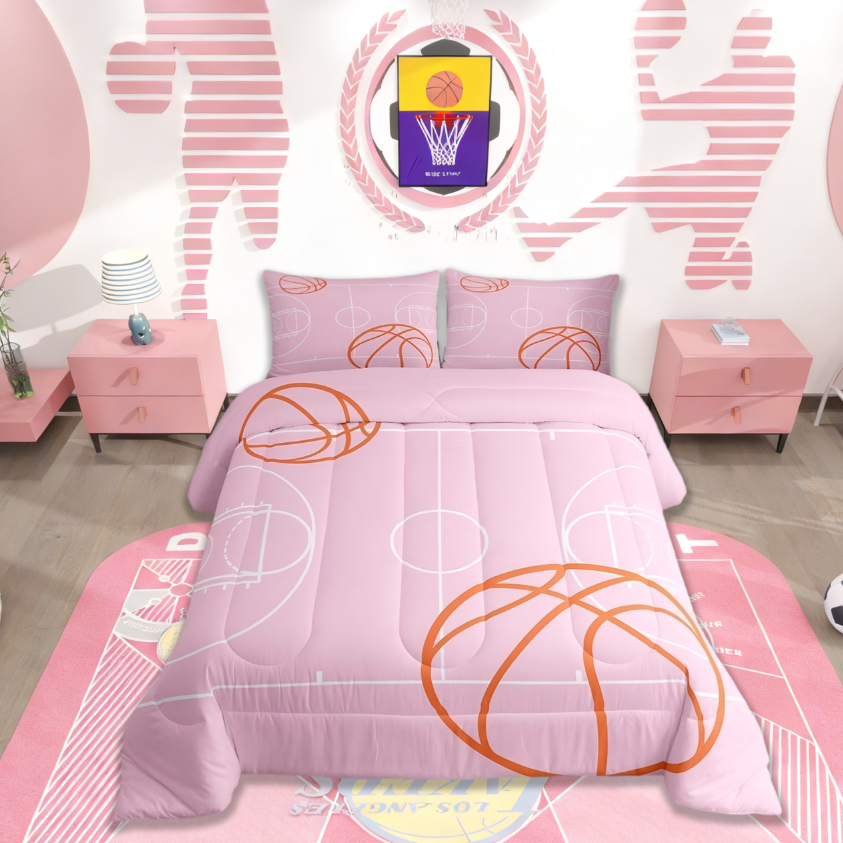 thumbnail video image 2 of Manfei Basketball Sport Queen Comforter Set For Boys Girls,Kids Ball Game Bedding Comforter Set 3-Piece, 2 of 8