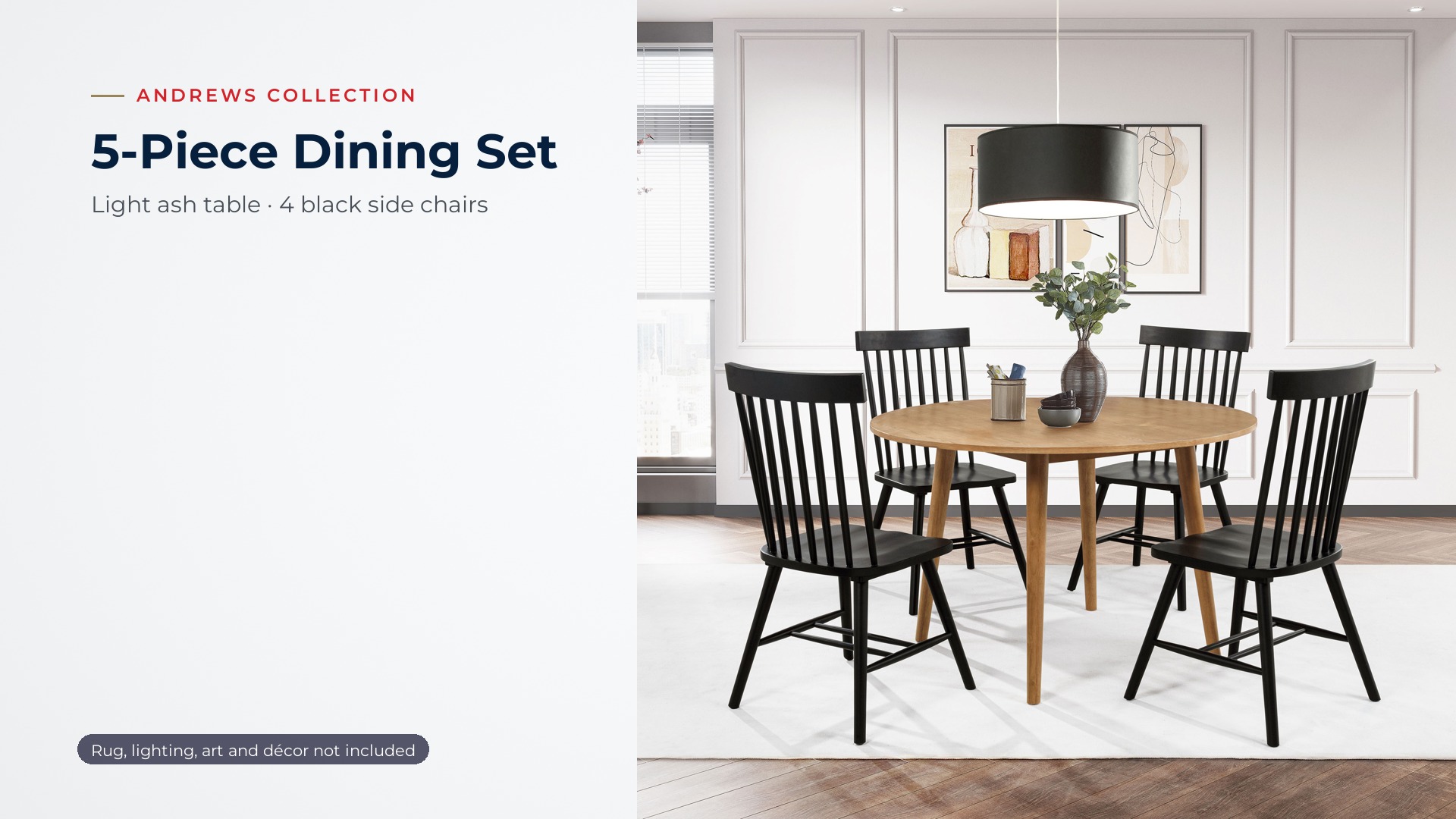 thumbnail video image 2 of Coaster Andrews 5-Piece Round Dining Table Set, Light Ash and Black, 2 of 11