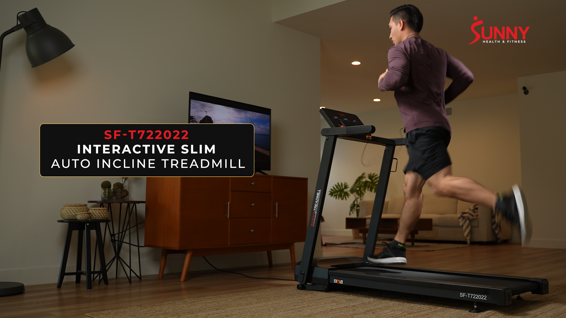 thumbnail video image 2 of Sunny Health & Fitness Interactive Slim Folding Treadmill, Auto Incline & Free SunnyFit® App Membership– T722022, 2 of 17