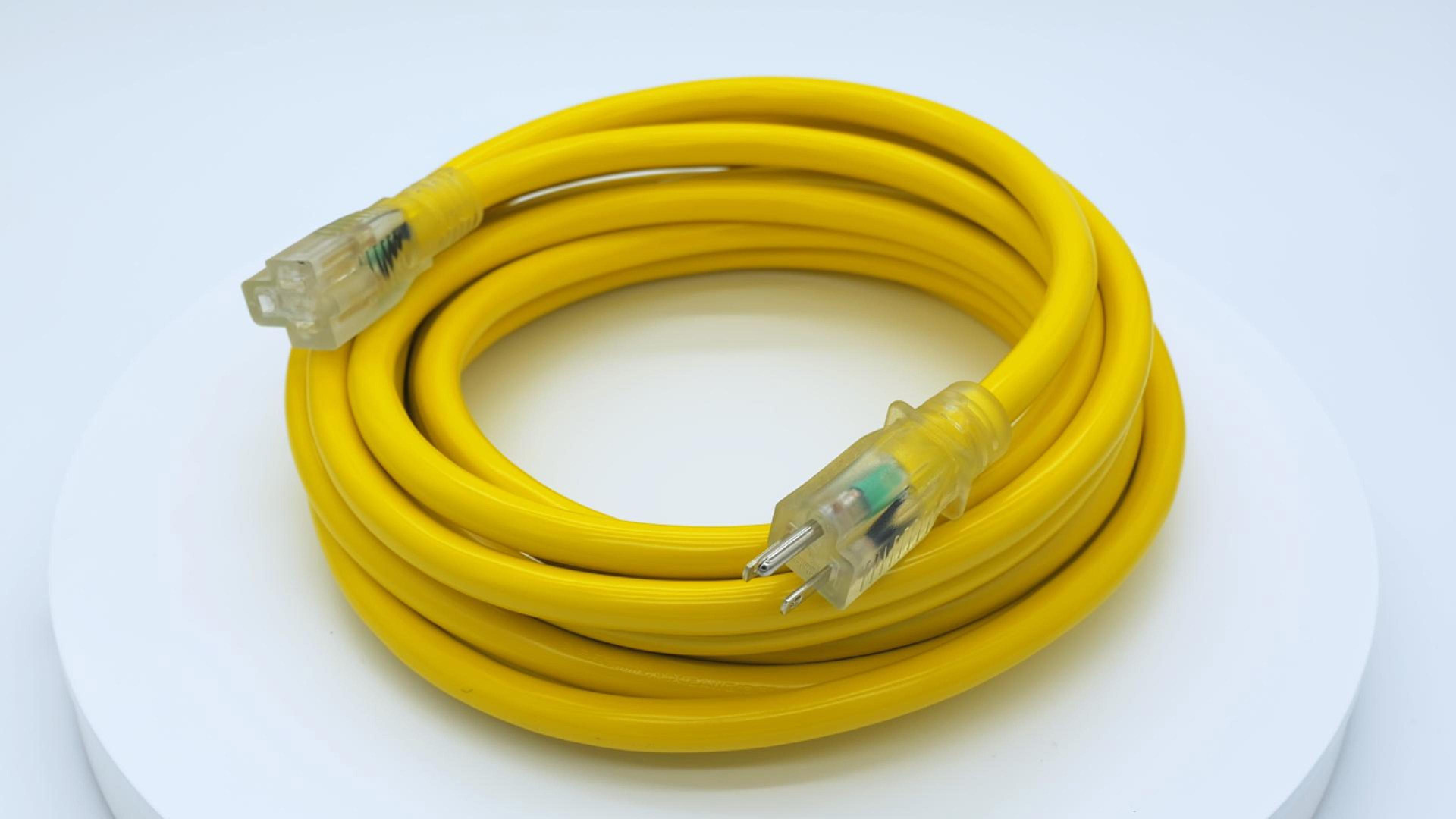 thumbnail video image 2 of 12 gauge Heavy Duty 25ft Outdoor Extension Cord, Waterproof with LED Lighted End,yellow,Waterproof,ETL,flexible, 2 of 10