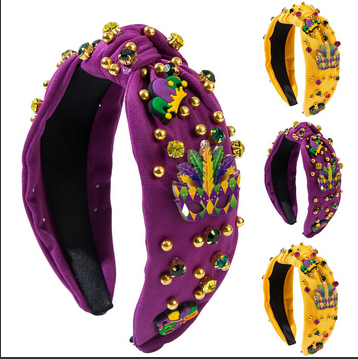 thumbnail video image 2 of HCURIBAD Mardi Gras Accessories for Women, Women's Carnival Pearl Cowboy Headband, High-Head Hair Accessory, 1PC Hairband Yellow One Size, 2 of 5