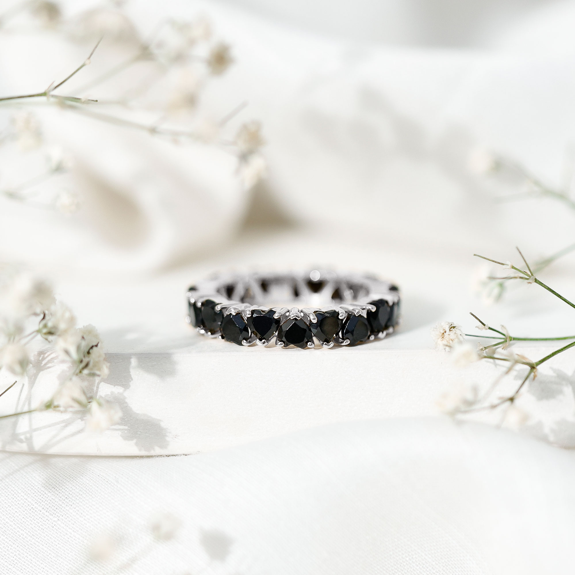 thumbnail video image 2 of Rosec Jewels Natural Black Onyx Heart Eternity Ring for Women (AAA Quality) Hypoallergenic Ring - Ready to Gift for Valentines, 10K Yellow Gold, US 5.00, 2 of 9