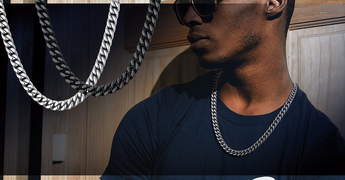 thumbnail video image 2 of ChainsProMax Black Cuban Link Chain for Men 20inch Black Necklace Cuban Chain, 2 of 8