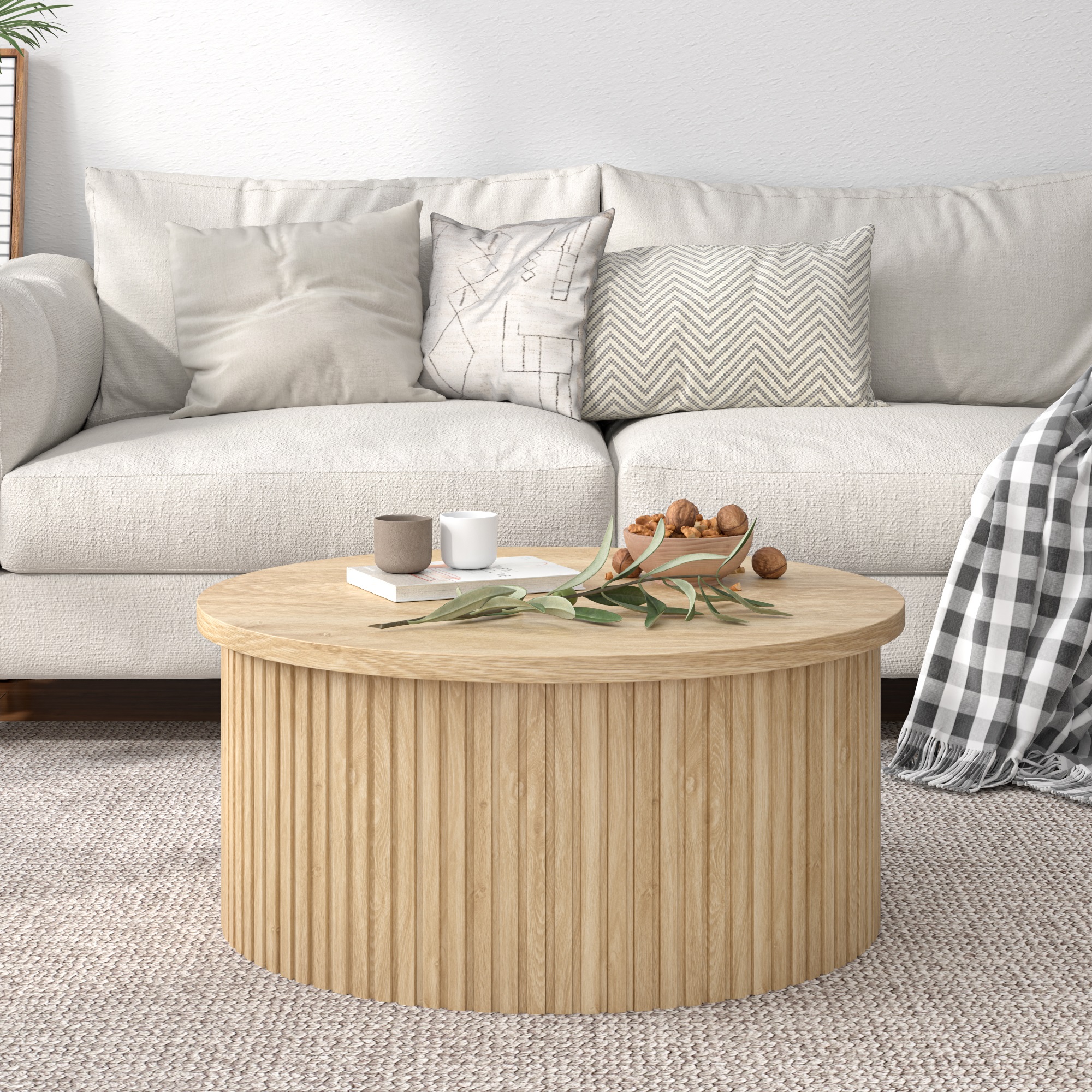thumbnail video image 2 of Round Lift Top Coffee Table with Storage Farmhouse Center Table with Hidden Compartment Circle Sofa Table for Living Room Wood, 2 of 9